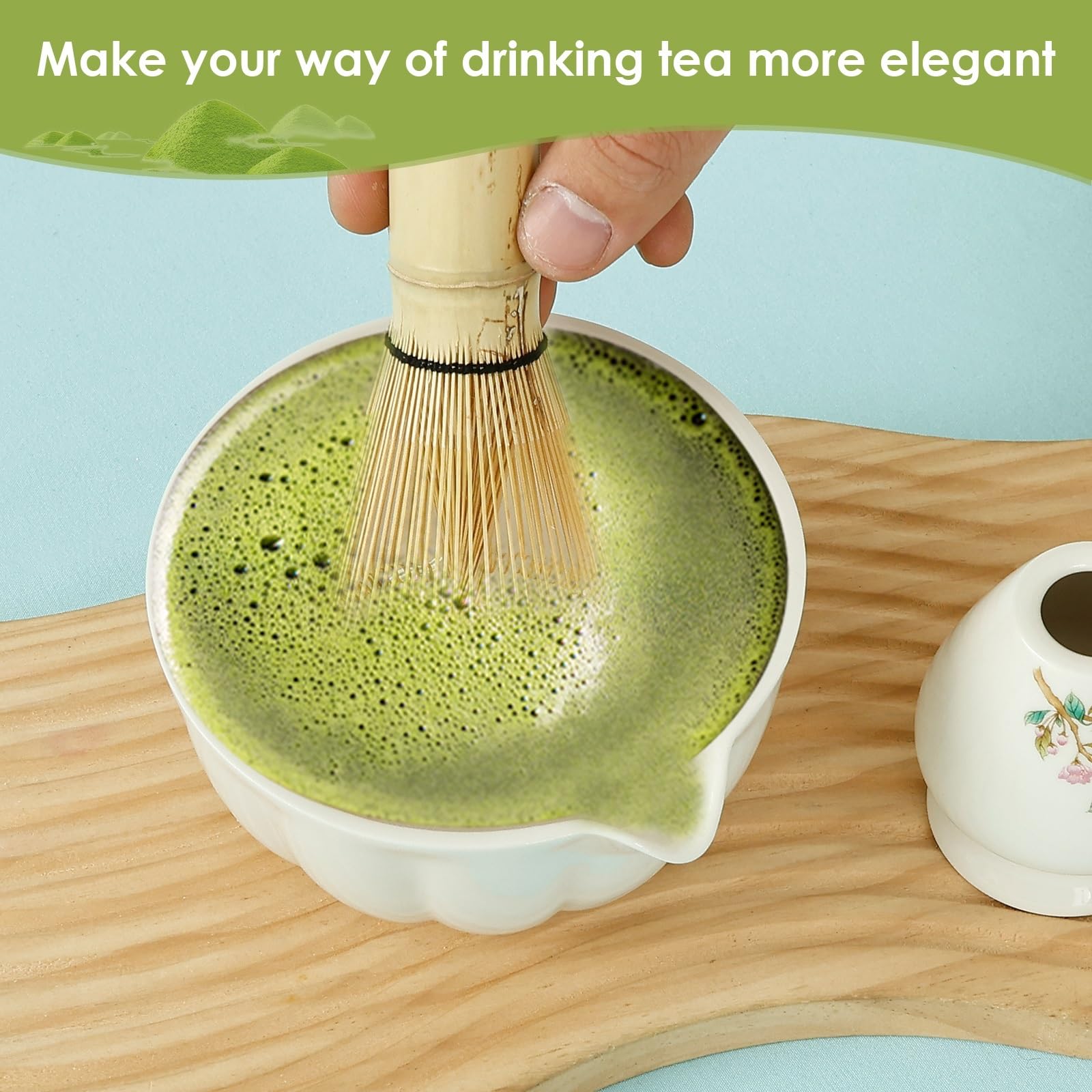 Matcha Kit Kit de batidor y Cuenco for Matcha con Soporte. Elegante versátil Kit for Preparar té. Fácil Limpiar. Ideal for Amantes del(Green)