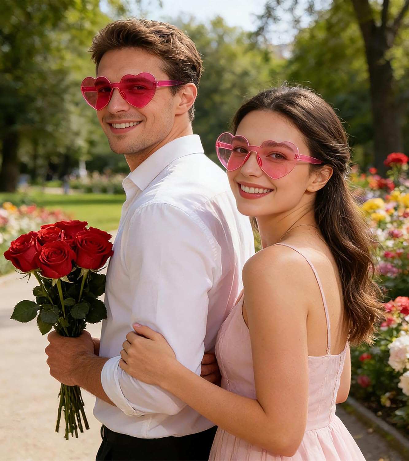 Matcheck 48 Pack Heart Rimless Sunglasses Frameless Colored Party Glasses Transparent Fun Eyewear for Adult - Image 7