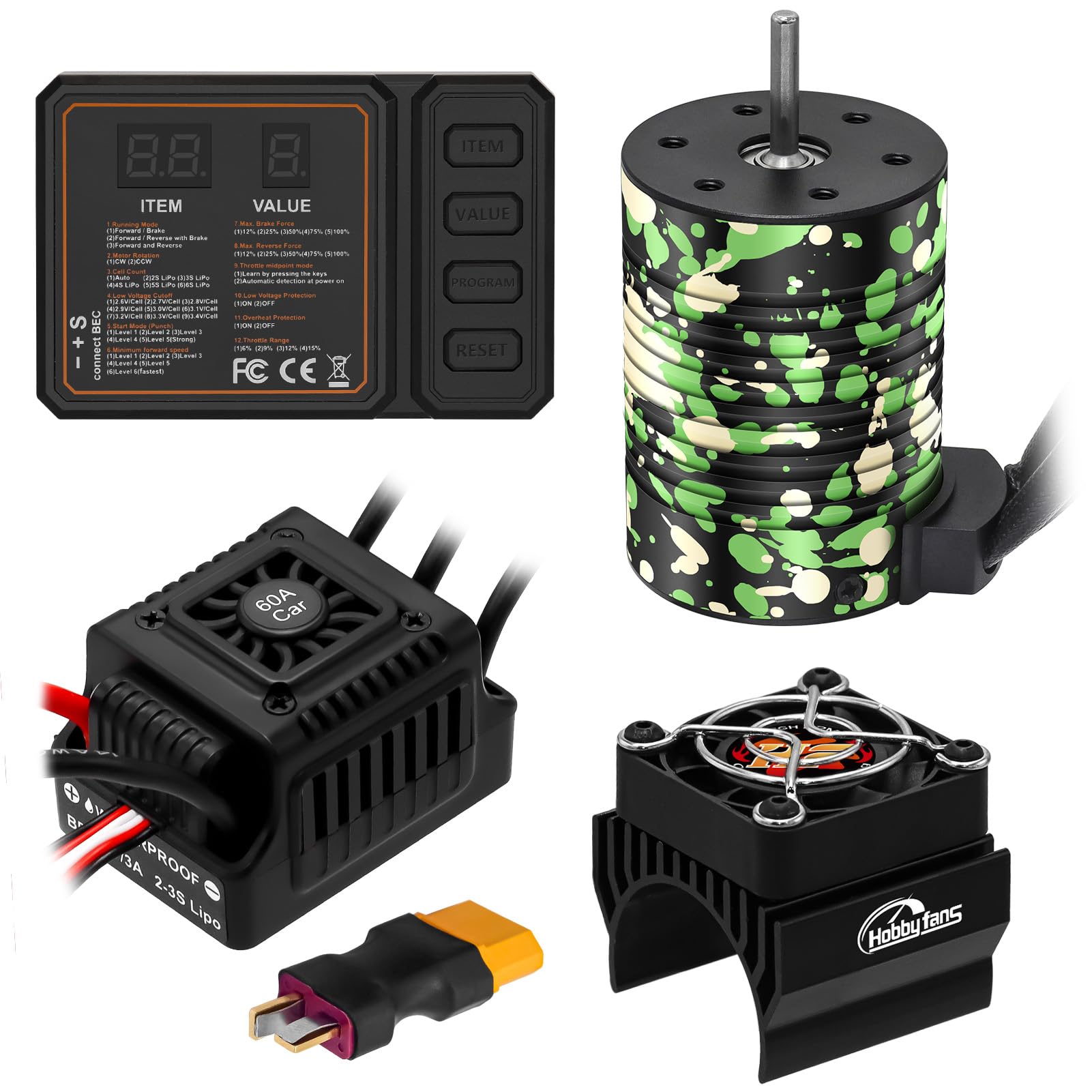 Motor sin escobillas GR3650 3900KV resistente al agua de 3,175 mm con controlador de velocidad eléctrico ESC sin sensores de 60 A, juego combinado y disipador de calor y tarjeta de