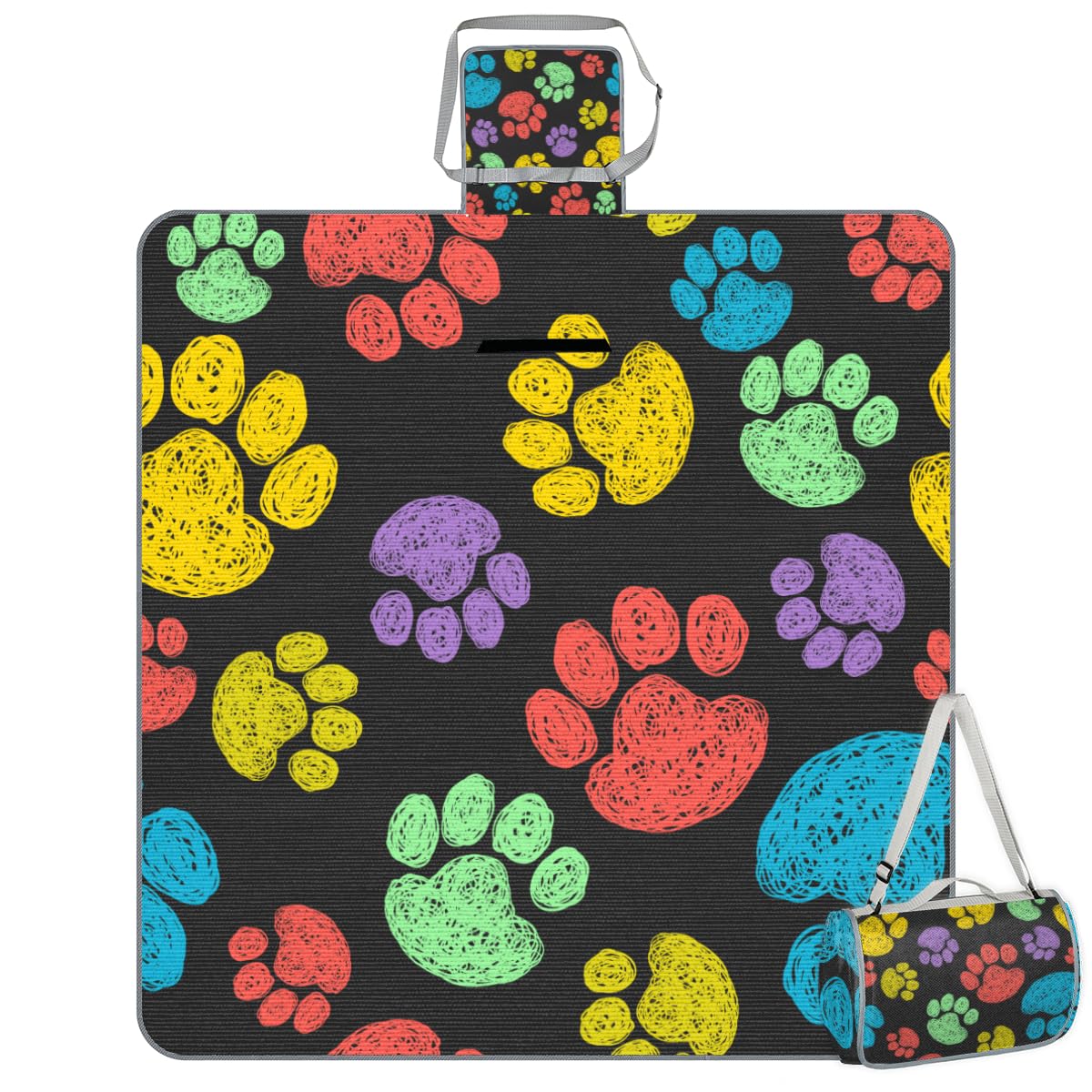 Shimoshe Picnic Blankets 57”x 59”, Cute Animal Paw Print Waterproof Sandproof Picnic Mat Lightweight Foldable Beach Blanket for Camping Park Grass Beach Outdoor Blanket