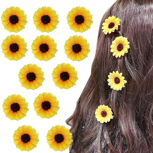 [12 Packed] Women Sweet Mini Sunflower Side Hair Clip Beach