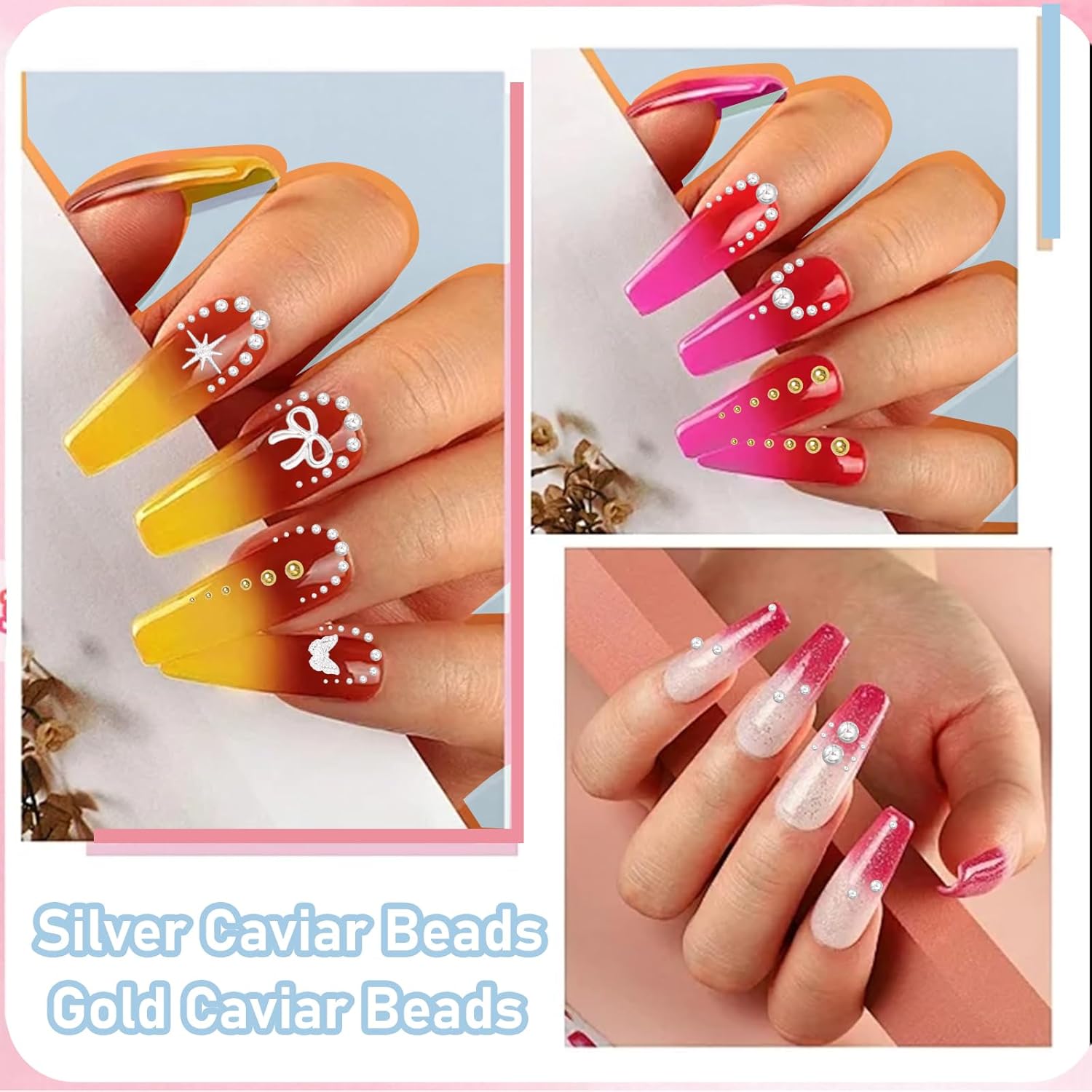 Silver Gold Caviar Metal Nail Beads, Mix Sizes 0.6-2mm, Round Gold Silver Caviar Beads Gems Accessories for Acrylic Nails Art DIY Crafts Embellishment Shoes Clothes Bags DIY Making - Image 5