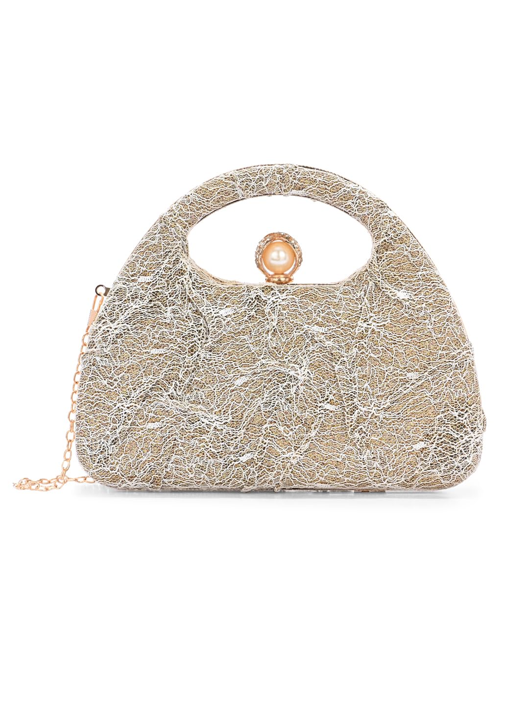 Handicraft Women's Beautiful Bling Box Clutch Bag | Evening Bag, Bridal Purse & Party Handbag | Wedding & Special Occasion Clutch (Gold Net Fold 2)-image-38