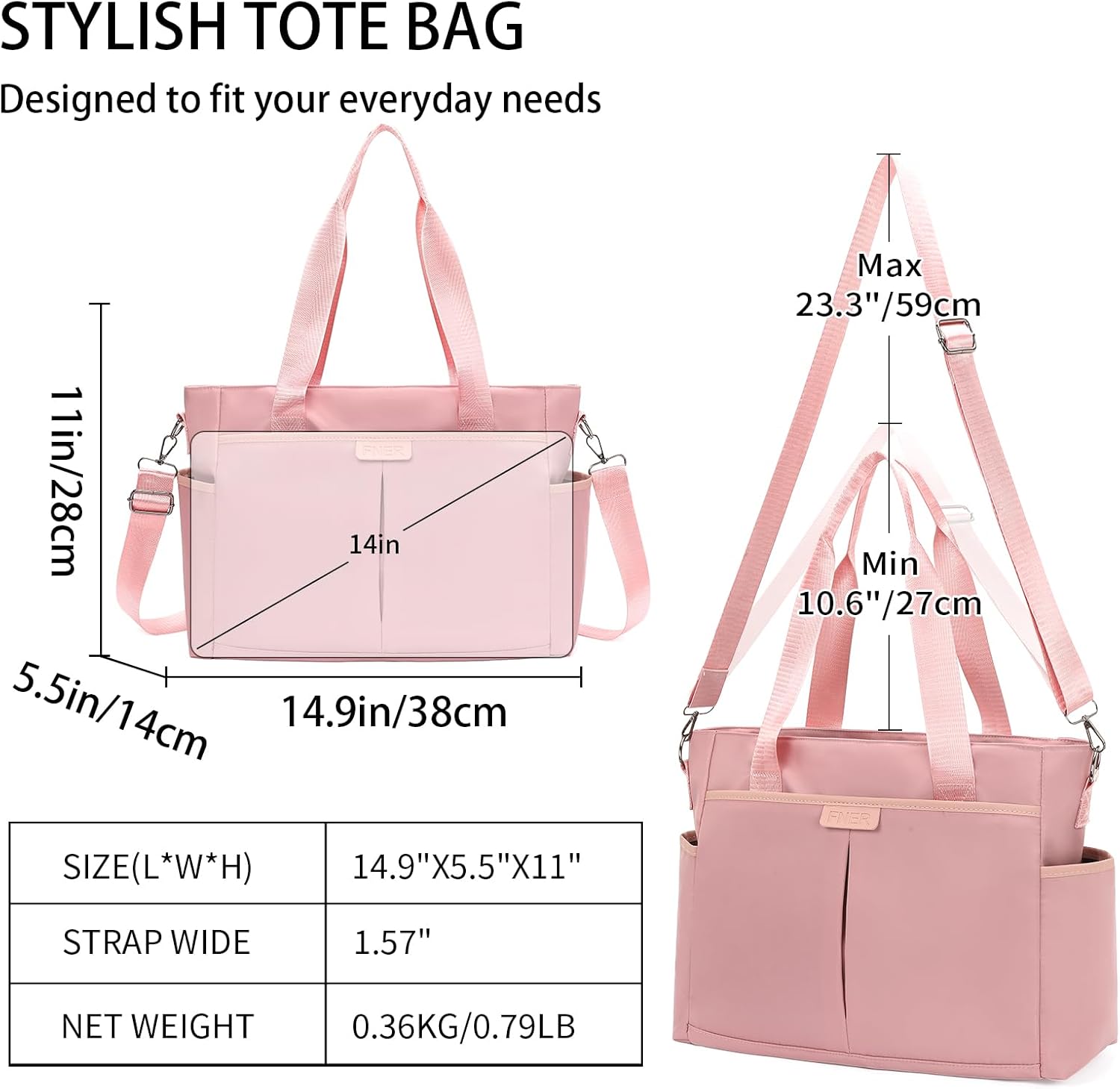 Tote Bag for Women with Zipper Travel Large Crossbody Shoulder Bag Handbag Water-resistant Nylon with Multi Pockets - Image 4