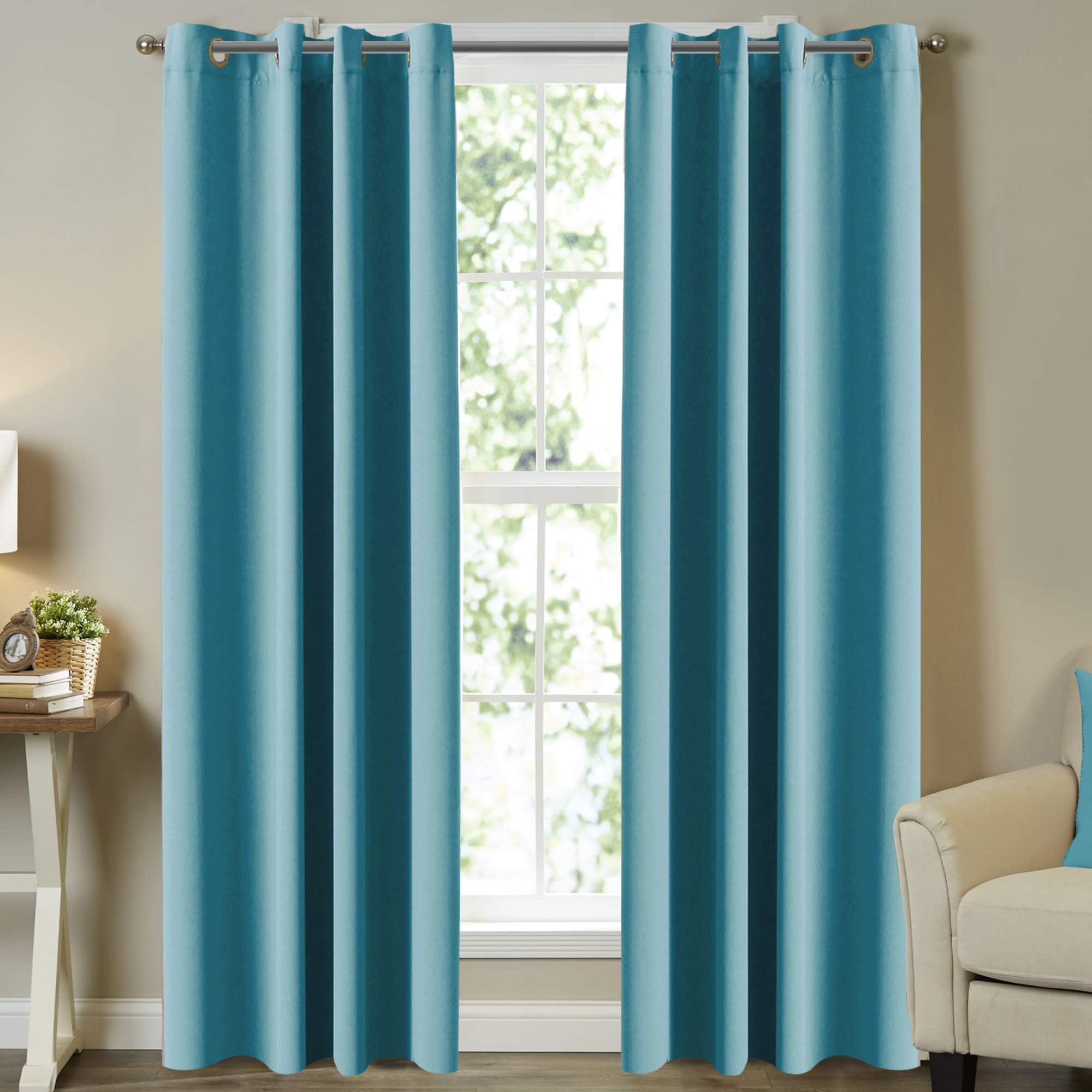 TurquoizeTurquoize Aqua Blackout Curtains for Bedroom 84 Inch Length Room Darkening Curtain Drapes for Living Room Energy Saving Noise Reducing Window Treatment Insulated Curtains, 2 Panel, 52 by 84 Inch, Aqua