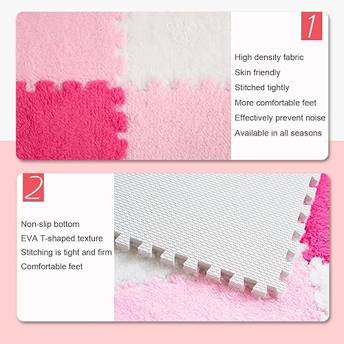 Miniatura 4 de 10 tapetes de juego de espuma, tapete de espuma de rompecabezas de felpa, azulejos entrelazados de 12 x 12 pulgadas, tapetes de espuma de felpa