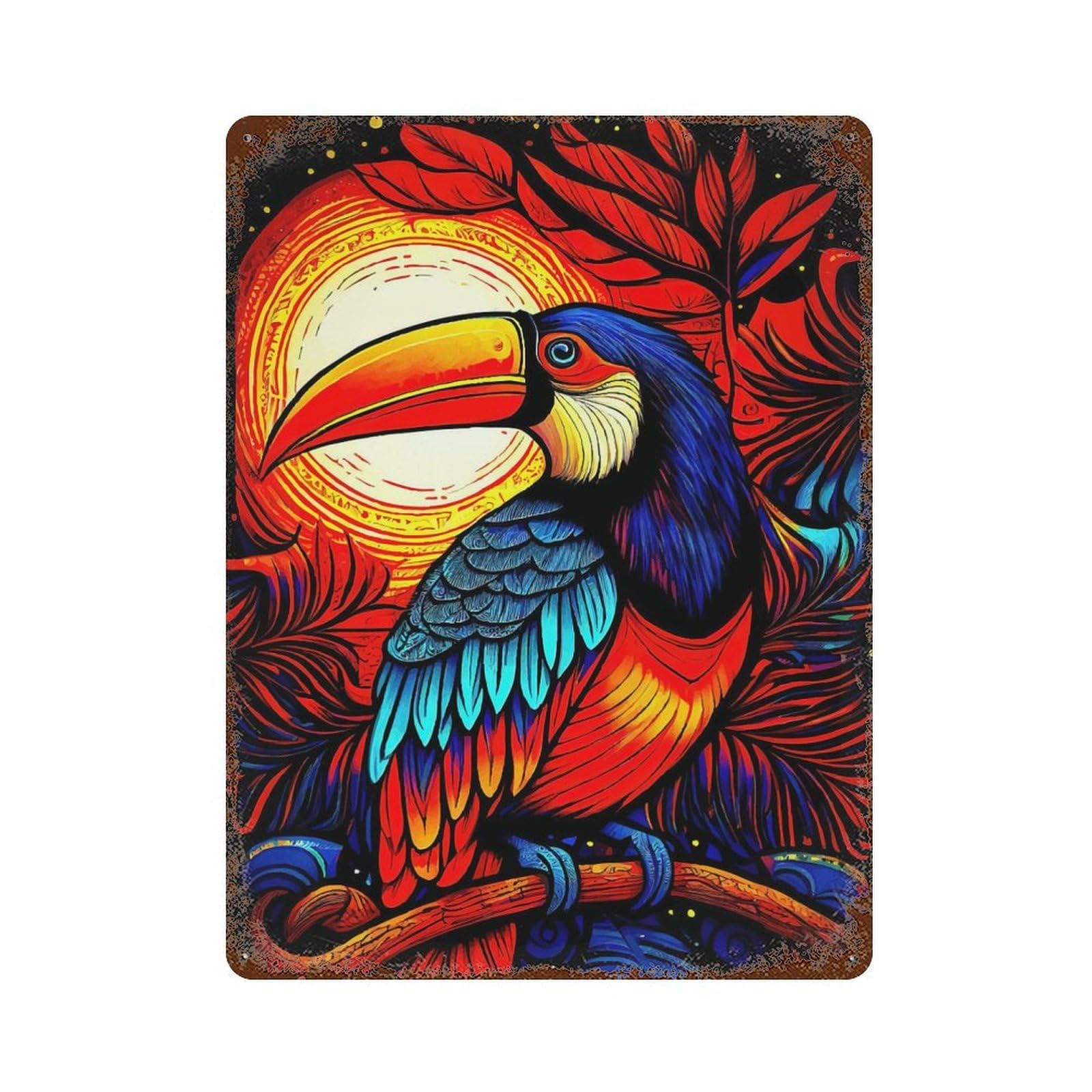Colorful Toucan Branch Vintage Rust Metal Sign 15.7"x11.8", Retro Wall Decor for Garage, Pub Or Kitchen