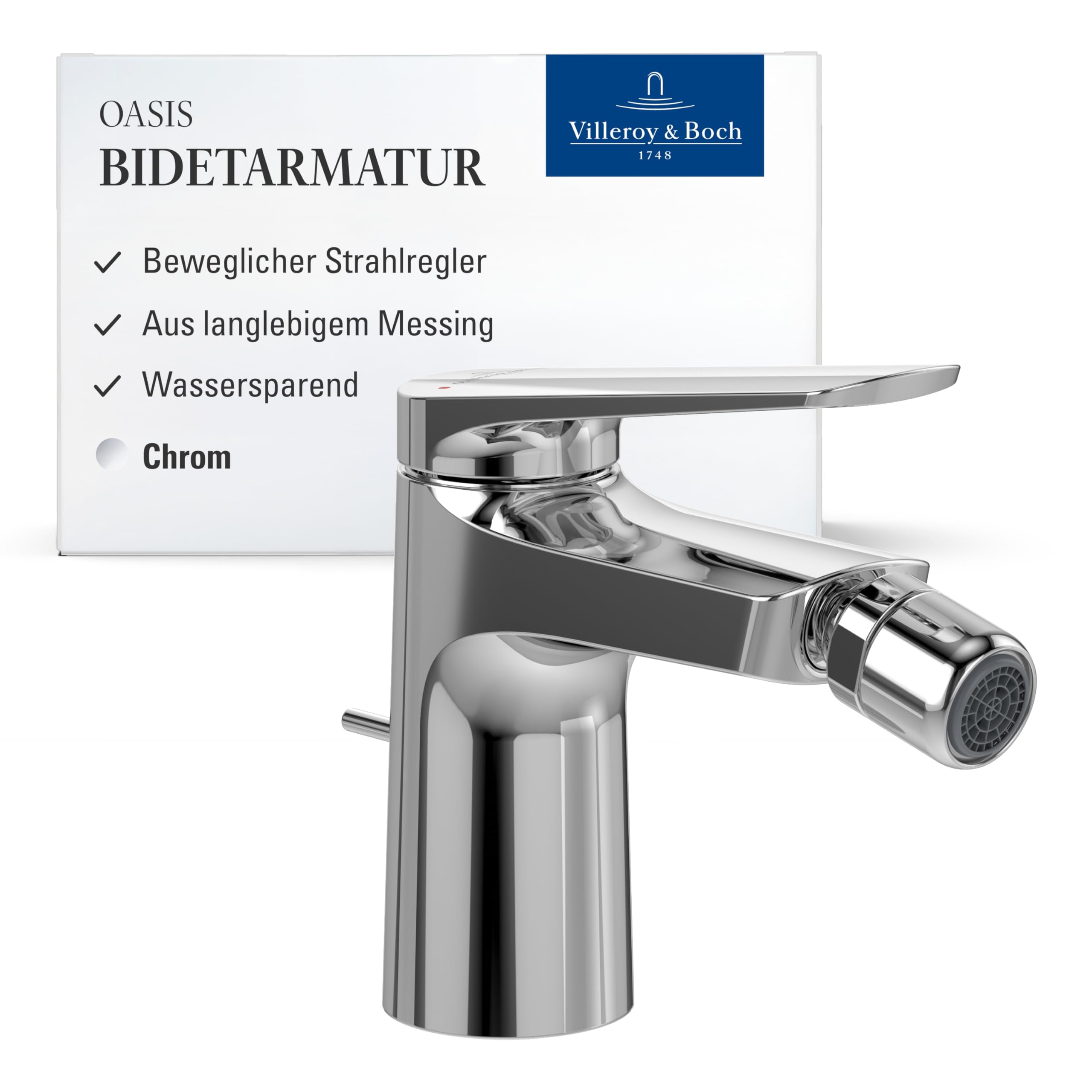 Villeroy & Boch Oasis Einhebel-Bidetarmatur, Auslaufhöhe 73 mm – Chrom