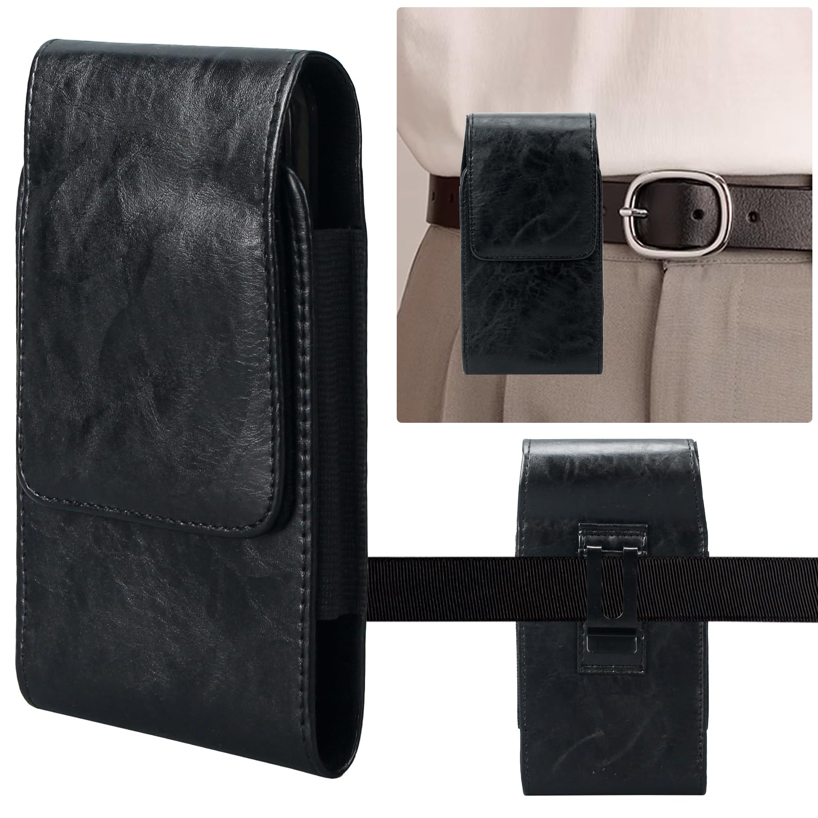 Holster for iPhone 16, 16 Pro, 16e, 15, 15 Pro, 14, 14 Pro, 13, 13 Pro, 12, 12 Pro, 11, 11 Pro, XR, Galaxy S25, S24, S23/S22, Premium Leather Pouch