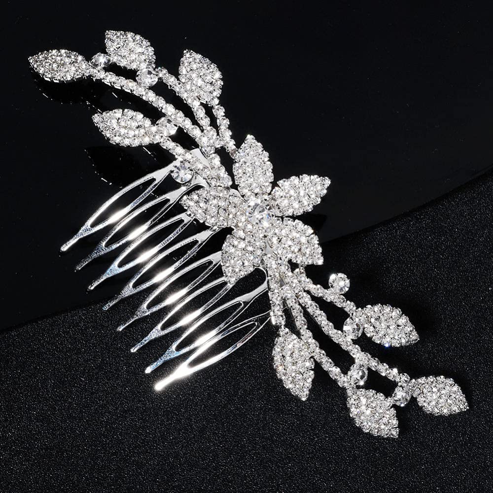 Braut Haarkamm Haarkämme Zubehör, Kopfschmuck, floraler Strass Haarkamm Silber, Einsatzkamm, Braut Seitenkamm Haarteil Haarschmuck für Frauen und Mädchen