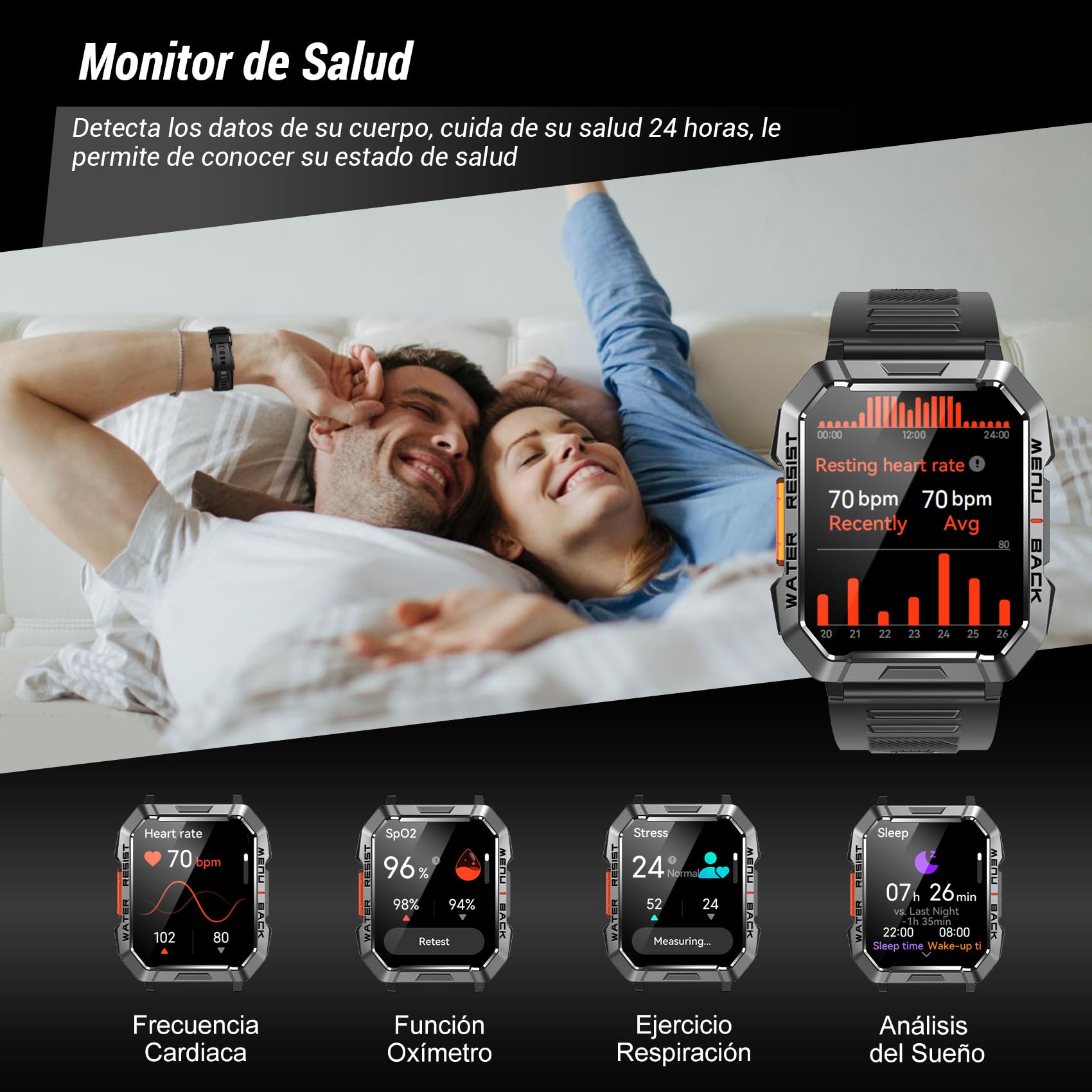 IOWODO Reloj inteligente para hombre y mujer DE05