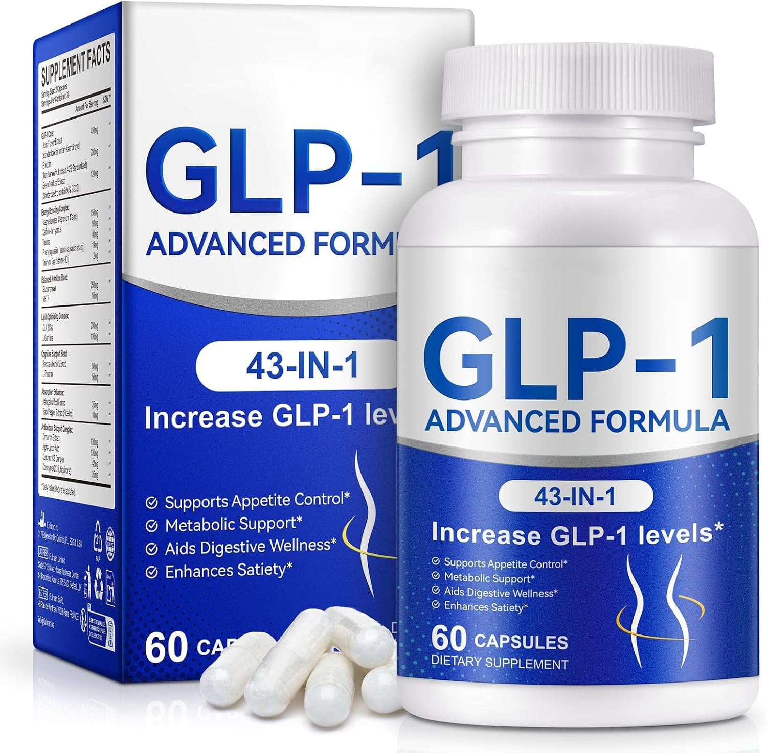 GLP-1 Supplement for Women & Men,Natural GLP-1 Support,43-in-1 Full effect formula,GLP1 with Akkermansia Probiotic,GLP1 for GLP 1 Levels, for Metabolism, Digestive & Gut Health – Vegan, 60 Capsules