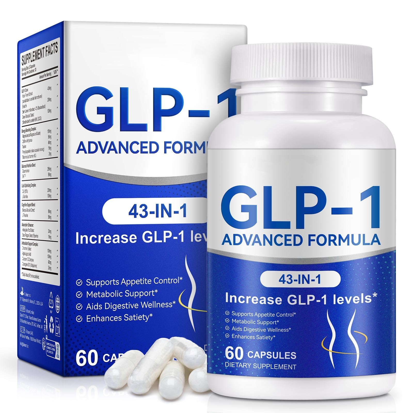 glp 1 precio colombia Suplemento GLP-1 para Mujeres y Hombres, Soporte Natural de GLP-1, 43 en 1  con Probiótico Akkermansia, Berberina, Inulina, Cúrcuma, HMB, GLP1 para