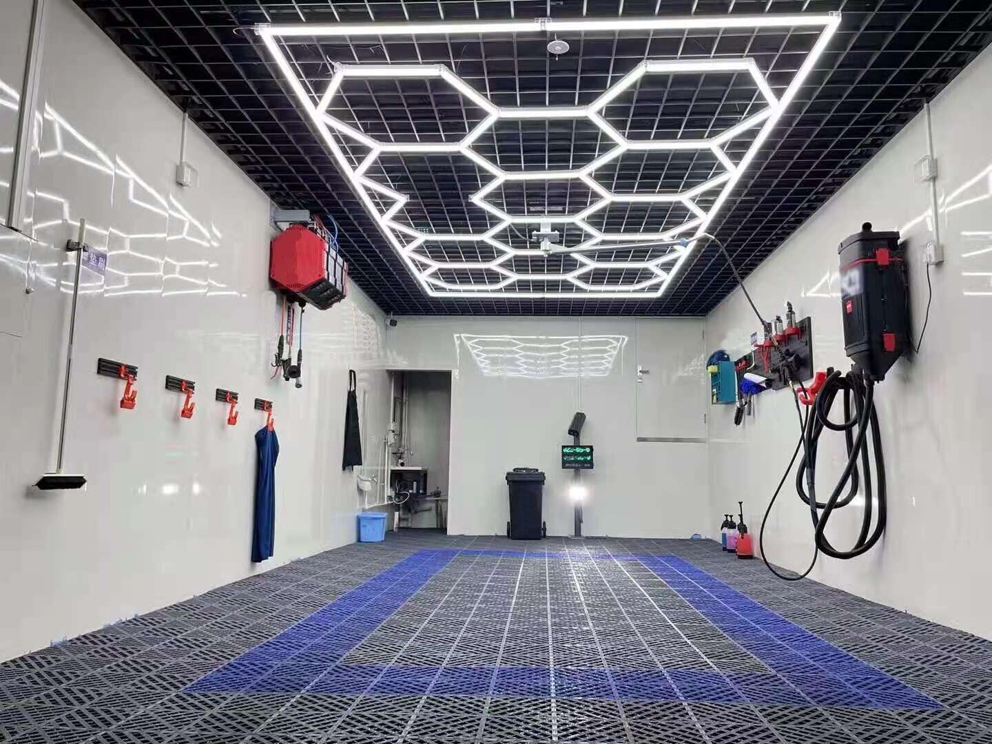 Lot de 14 lumières LED hexagonales Waben avec cadre, lumières LED blanches pures super lumineuses pour garage, atelier, éclairage d'atelier pour sous-sol, entrepôt, salon de nettoyage de