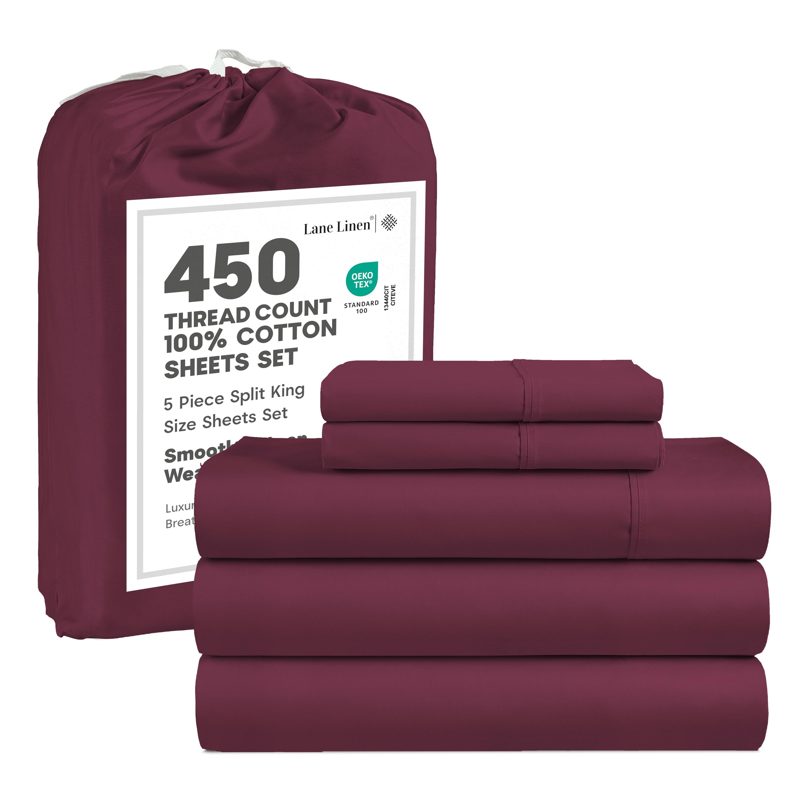 Lane Linen 100% Cotton Bed Sheets – 450 Thread Count Cooling Sheets Queen, Durable Daily Use Bedding, Value Comfort for Nightly Rest, Hotel Sateen Finish, Snug Fit 15" Deep Pocket Fitted Sheet – Taupe — view 55
