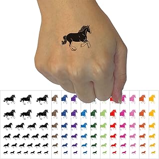 Mighty Clydesdale Horse Temporary Tattoo Water Resistant Fake Body Art Set Collection - Brown (One Sheet)