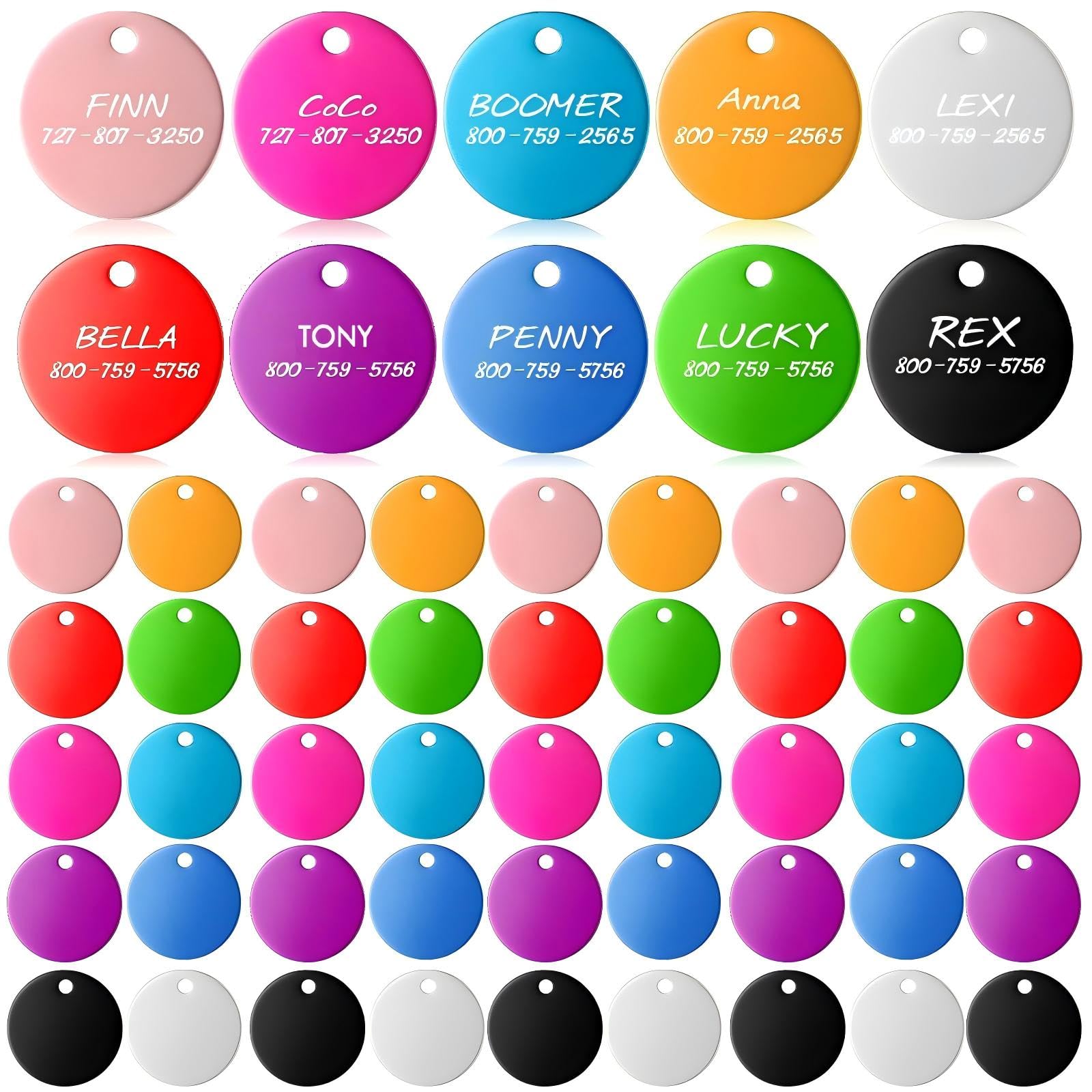Sadnyy Blank Dog Pet Tags 25 mm for Engraving Aluminum Round Discs Smooth Metal Colorful Double Stamping Tag