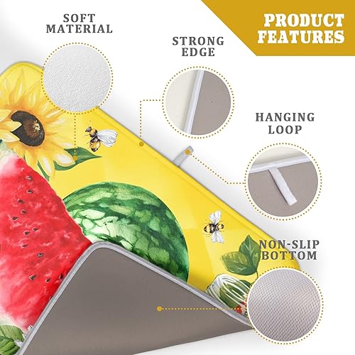 Miniatura 4 de Tapete de secado de platos, sandía, verano, fruta, abeja, flores, amarillo, absorbente, escurridor, estuche, resistente al calor, protector de