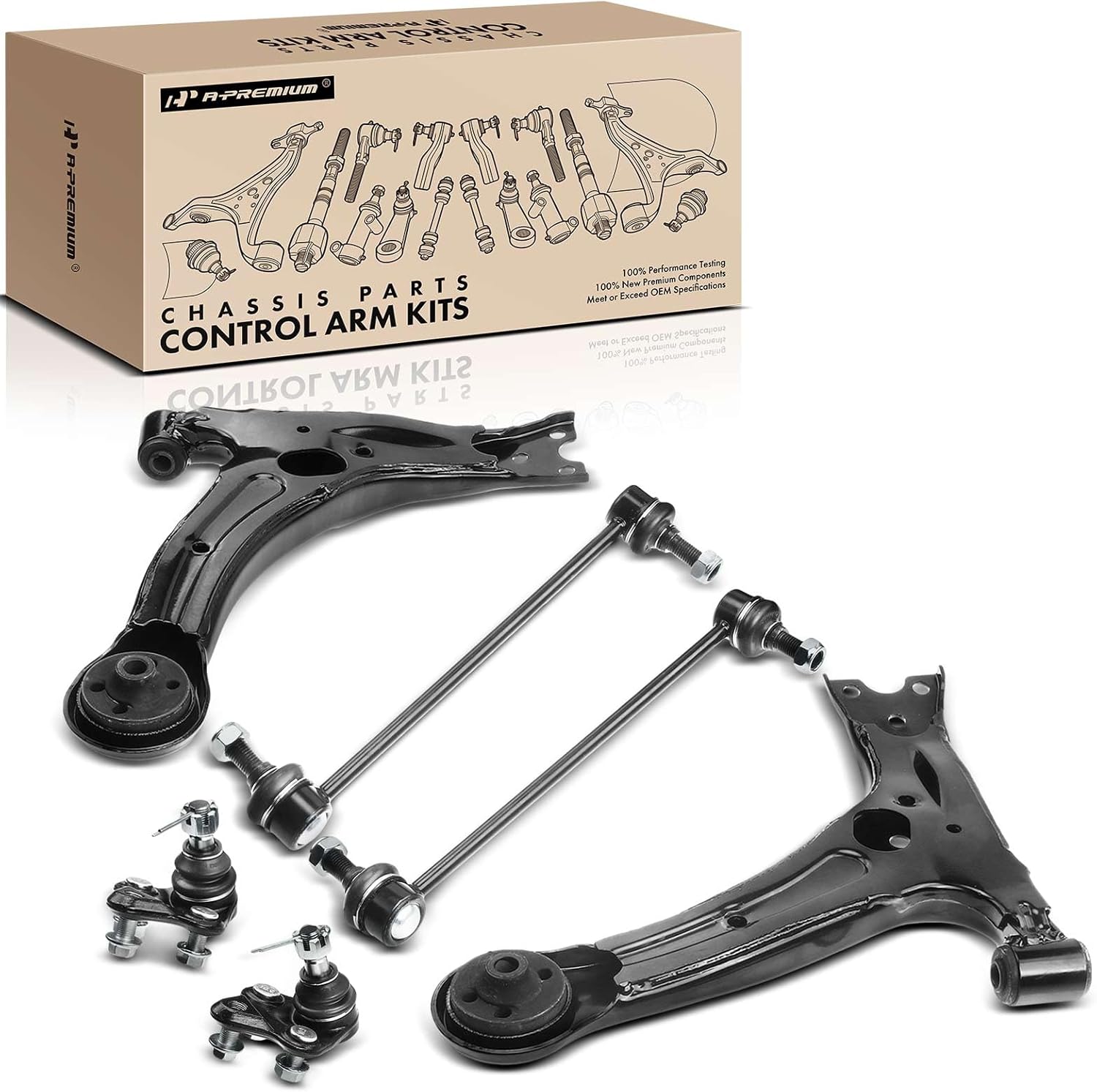 A-Premium 6Pcs Front Suspension Kit, Lower Control Arm, Lower Ball Joint, Sway Bar Link, Compatible with Toyota Corolla 2003 2004 2005 2006 2007 2008