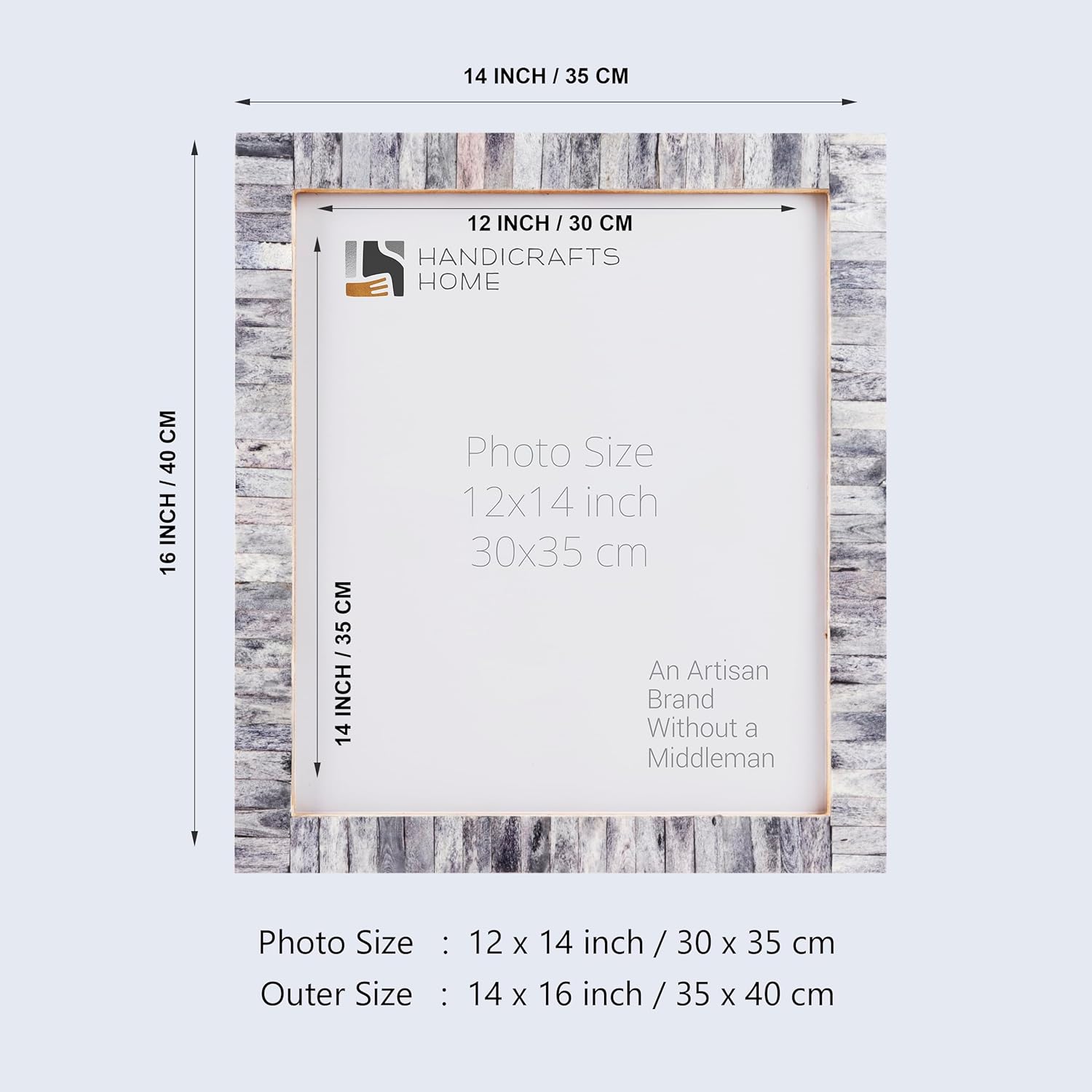 Handicrafts Home 12x14 Poster Frame - Grey Bone Inlay Classic Collection Wall Mount Decorative Picture Frame for Posters, Photos, Diplomas, Certificates, Art Work - Handmade Vintage Home Decor Gift CLASSIC-GREY 12X14X1.25 Inches