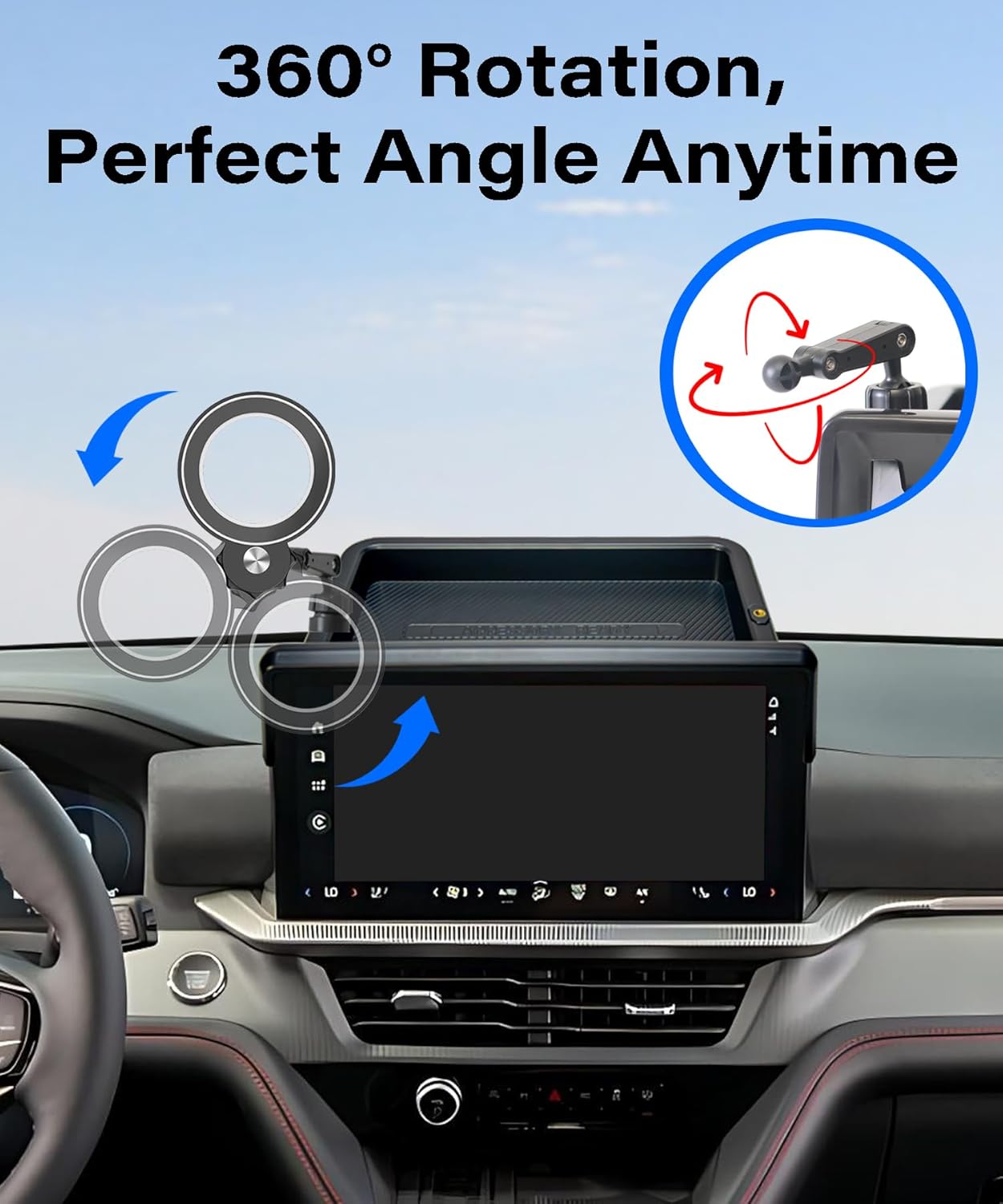 Car Phone Holder for 2025 2026 Ford Explorer (Active/ST-Line/Tremor/ST/Platinum) Accessories Apply to 13.2 Inch Touchscreen Fixed Clip MagSafe Cell Phone Mount with Dashboard Storage Tray