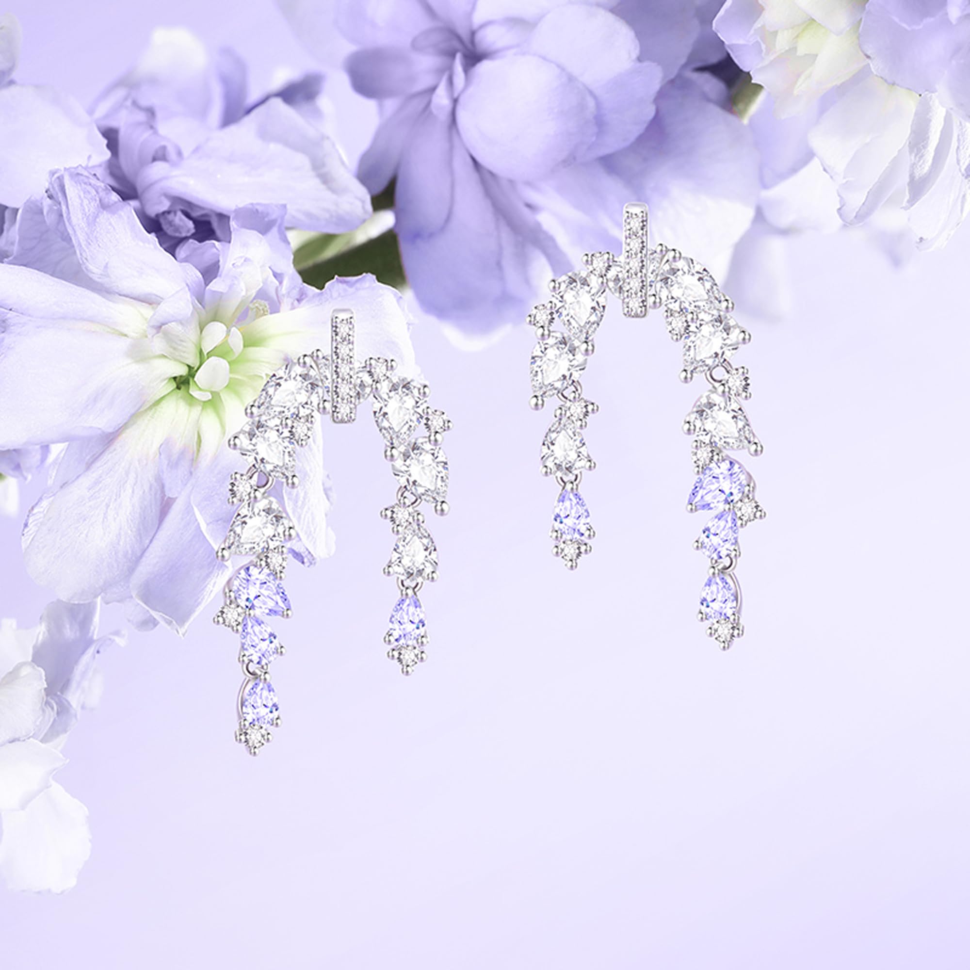 FANCIME Blooming Wisteria Blühende Glyzinie Schmuck Damen Weißgold plattiert Sterlingsilber Kette Simulierter Diamant Zirkonia Anhänger Ohrringe Geschenk Jahrestag Geburtstag Hochzeit für Frau Mutter