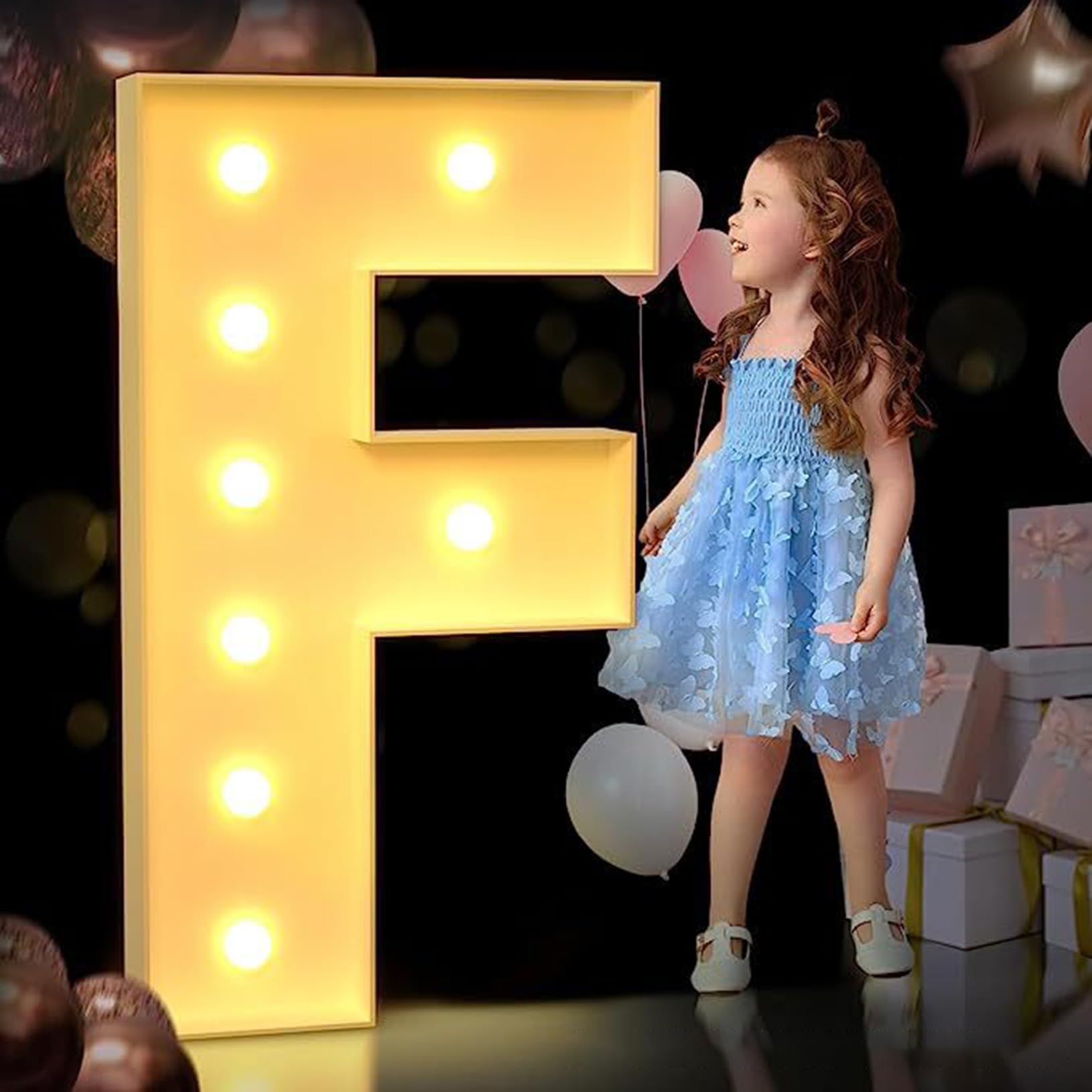 Letra F iluminada de 120 cm, letras iluminadas de marquesina, letras gigantes de marquesina, decoraciones de fiesta de aniversario, decoración de cumpleaños, boda, bricolaje