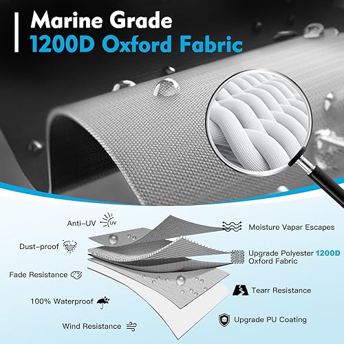 Miniatura 2 de Funda para lancha de 17 a 19 pies con cubierta de motor, impermeable 1200D, lona marina resistente, para lanchas remolcadas de 17 pies, 18 pies y 19