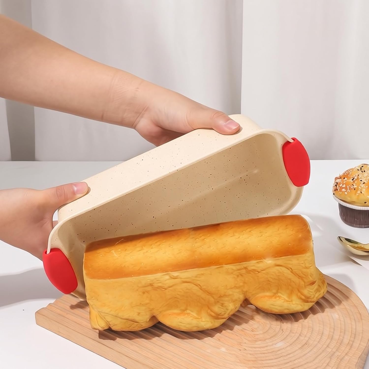 10-Piece Stackable Baking Pans Set, Nonstick Non Toxic Bakeware Sets High-Heat Oven Cake Roasting Pan Set for Cakes Cookie Loaf Muffin Pizza -Cream White with Red Dot