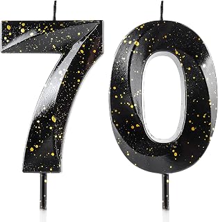 Number 70 Candles 70th Birthday Candles 3D Black Gold Happy Birthday Candle Premium Wax & 3D Diamond Design Cake Topper Decorations for Birthday Party Wedding Anniversary Celebration Supplie
