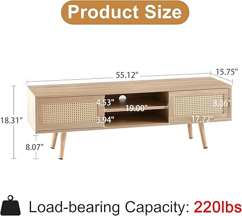 Miniatura 6 de Soporte de TV moderno de mediados de siglo para sala de estar con almacenamiento, consola rectangular de 55.12 pulgadas para televisores de hasta 60