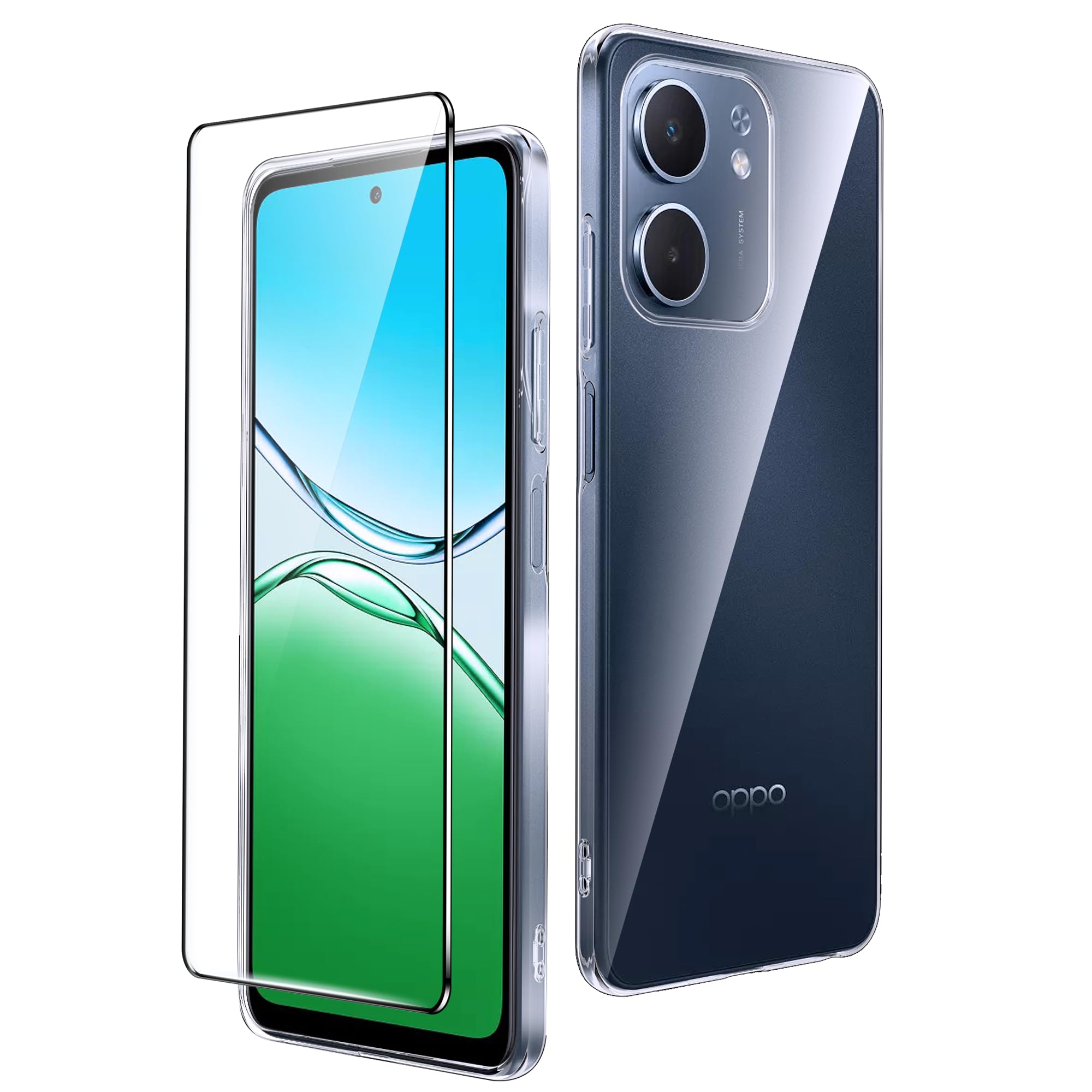 For Oppo A5x 5G Clear Case with 1 x Tempered Glass Screen Protector, Slim Soft TPU Clear Case Cover for Oppo A5x 5G Anti-Scratch Shockproof