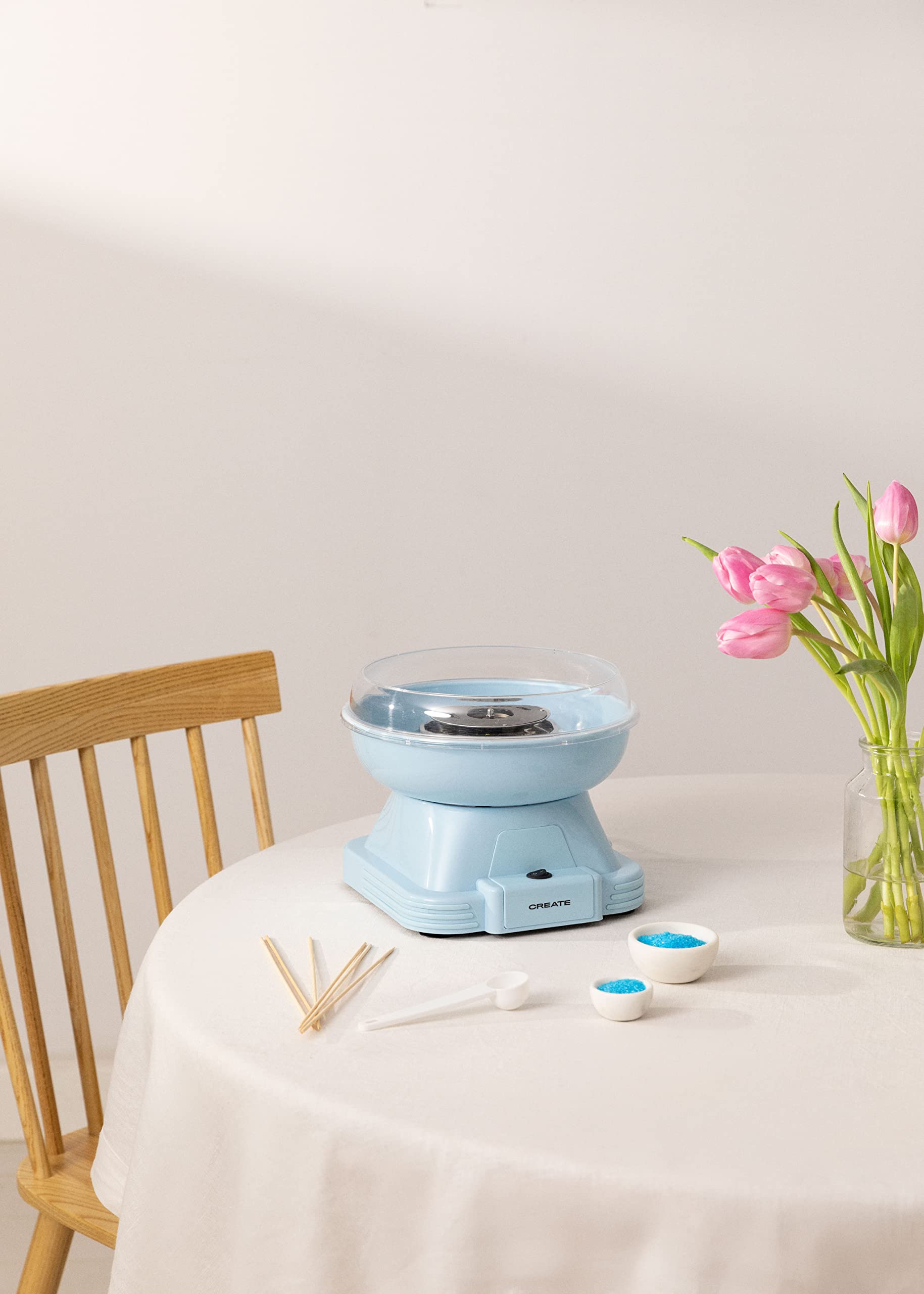 CREATE/COTTON CANDY MAKER/Máquina de algodón de azúcar Azul / 500W. diseño retro. patas antideslizantes. sitema de seguridad anti recalentamiento