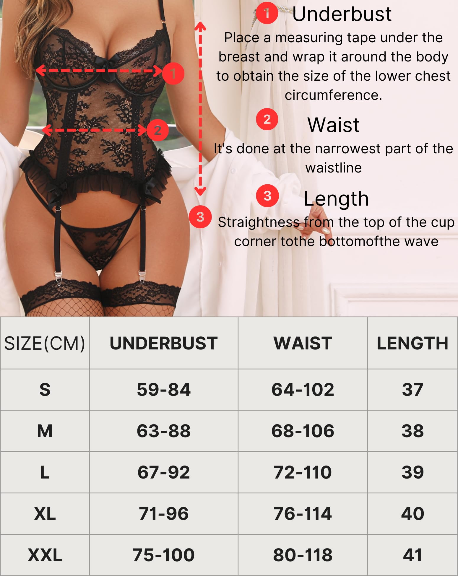 Aranmei Ensembles de Lingerie pour Femmes Body en Dentelle Sexy avec Bas Jarretelles en Dentelle Florale Lingerie sous-vêtements Tenues Teddy Nuisettes avec Cuisse Haute
