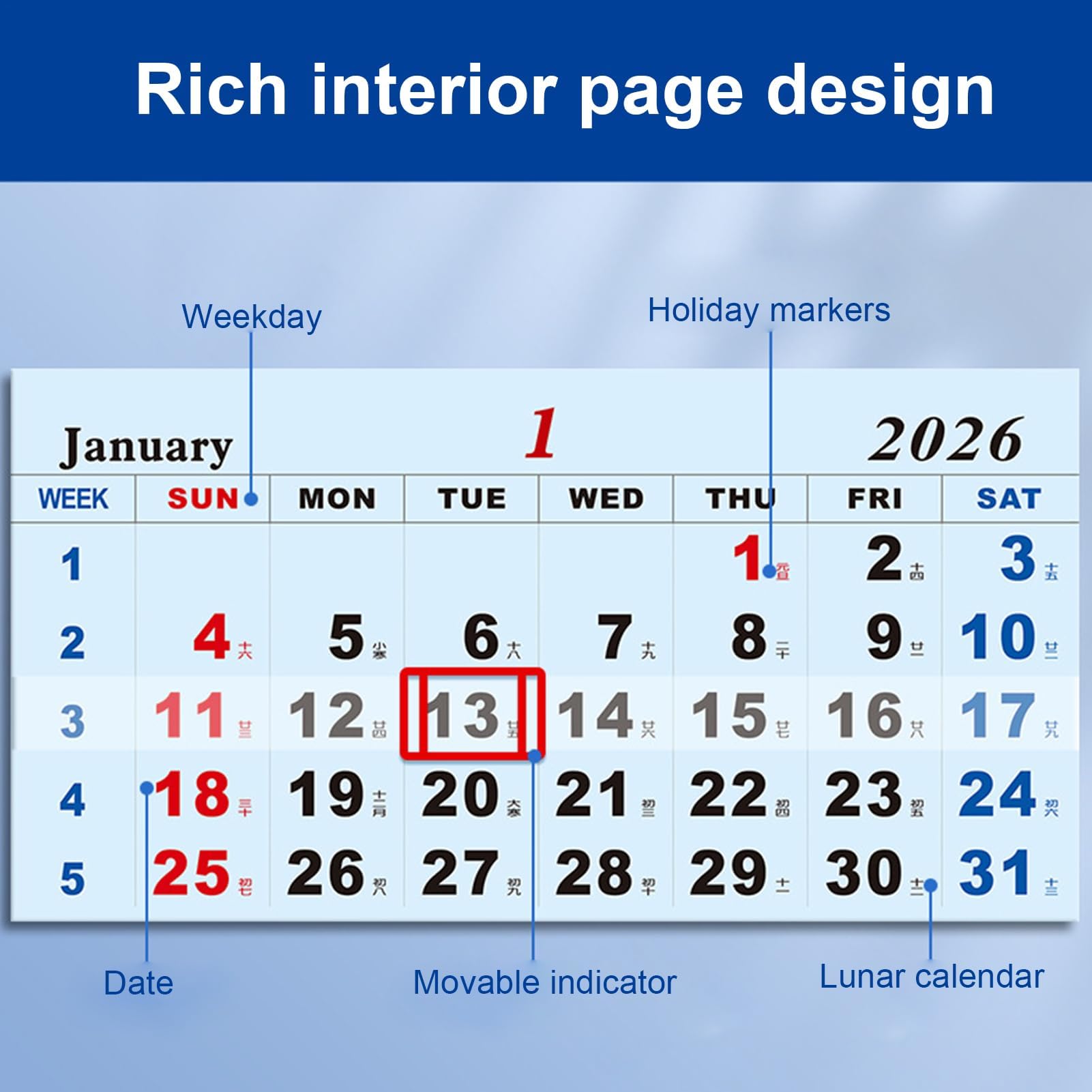 Calendario da parete 2026, design verticale a tre pieghe, agenda da 3 mesi, grande organizer da parete da appendere per scuola, posto di lavoro, dormitorio, gestione del tempo