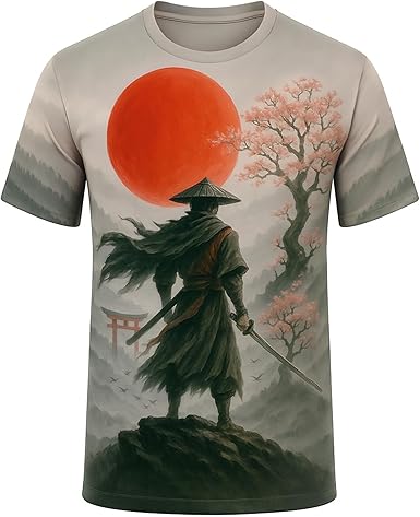 Blissboy Funny Japanese Samurai T-Shirt Novelty Short Sleeve Crewneck Shirt