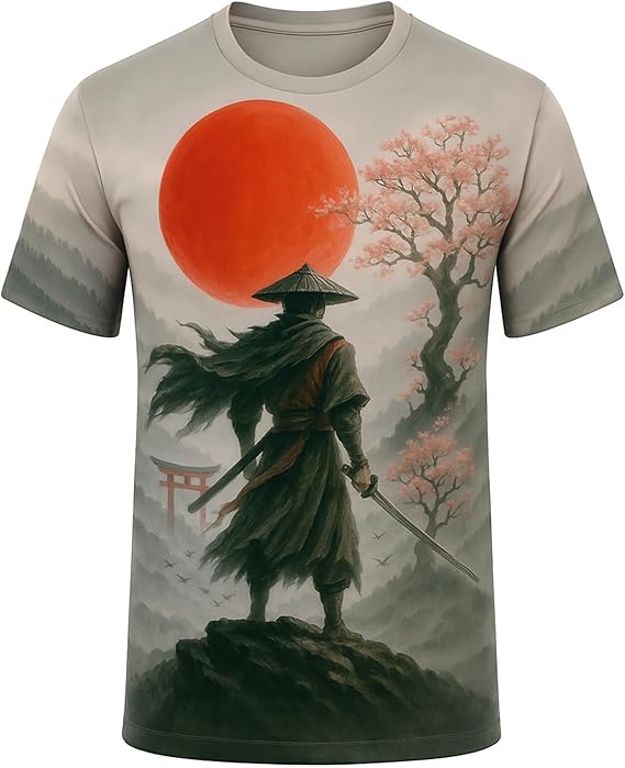 Blissboy Funny Japanese Samurai T-Shirt Novelty Short Sleeve Crewneck Shirt