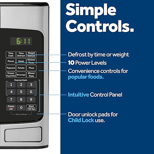 Miniatura 5 de GE Horno microondas para encimera, compacto de 1.1 pies cúbicos, capacidad de 950 vatios, 6 ajustes de cocción automática, tecnología de bloqueo