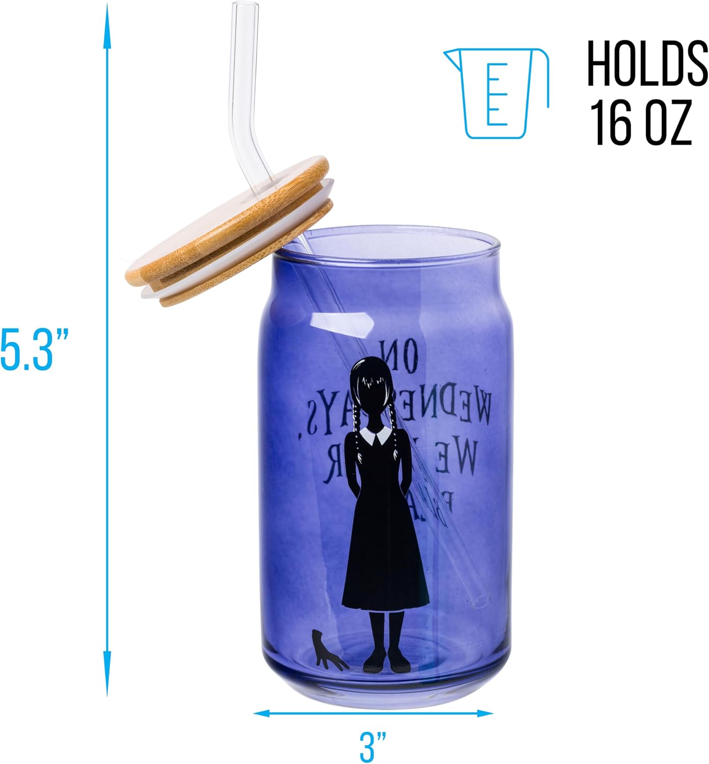 Silver Buffalo Wednesday Addams Family, Jar Tumbler, 16oz image 2