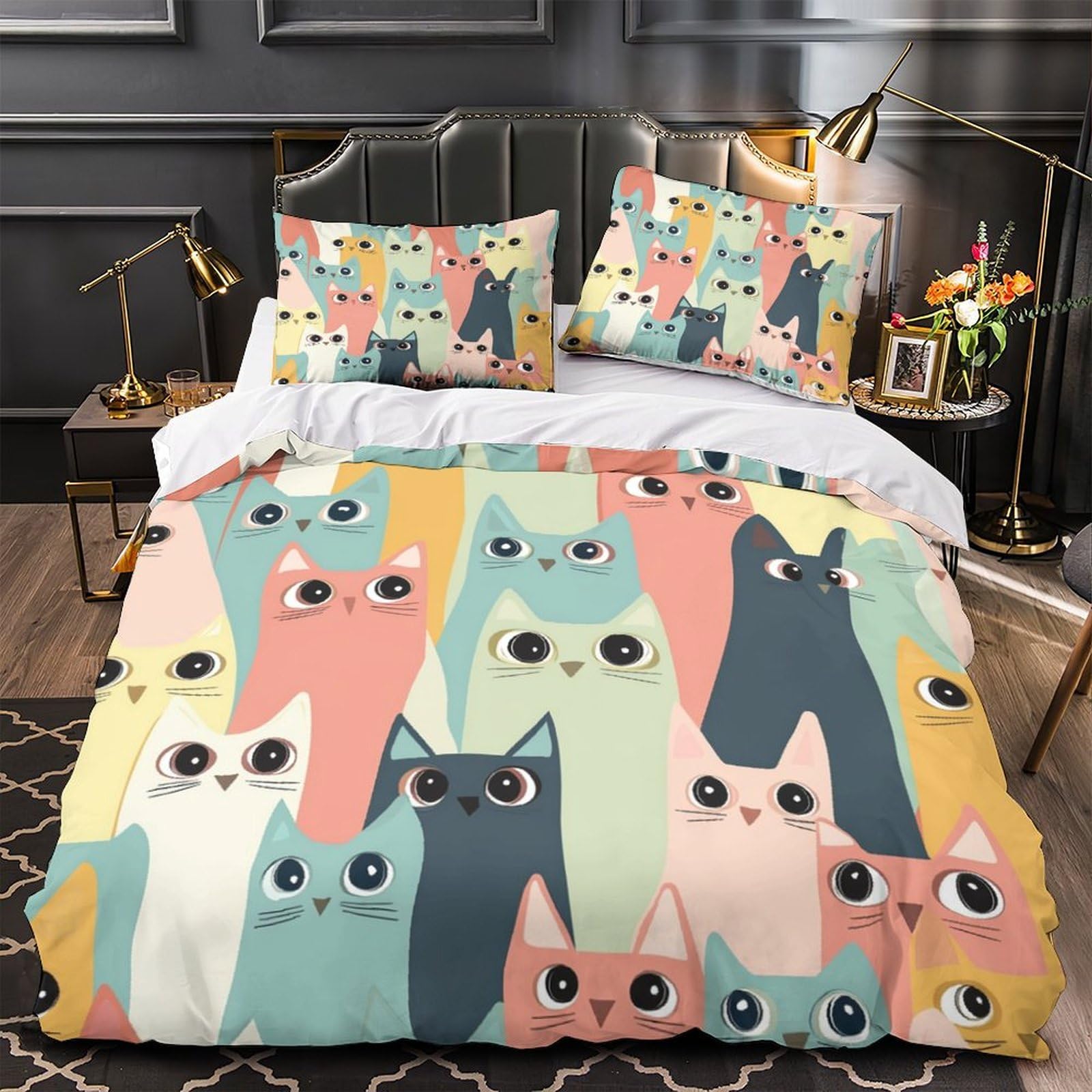 Housse de couette chat 140x200 premium avec impression 3D et microfibre douce