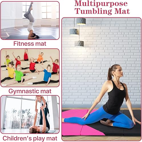 Miniatura 6 de Tapete de gimnasia para gimnasio en casa, plegable, portátil, de 4 x 10 x 2 pulgadas, panel de choque extra grueso con asas de transporte para niños