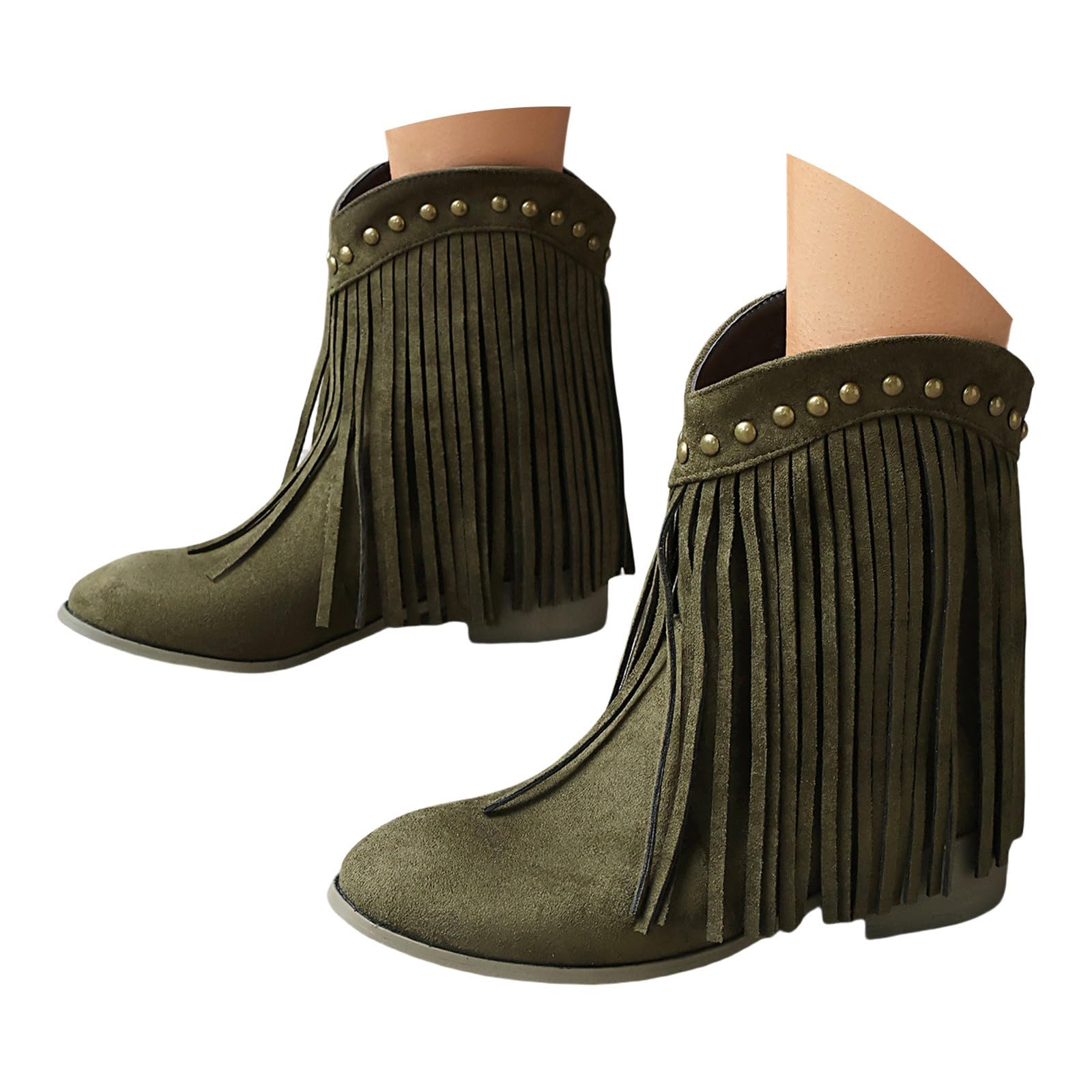 Botas de vaquero para mujer con flecos, botines de media longitud, con punta puntiaguda, tacón grueso, botas de flecos, botas occidentales, cómodas, vintage, botines para mujer, botas medias para