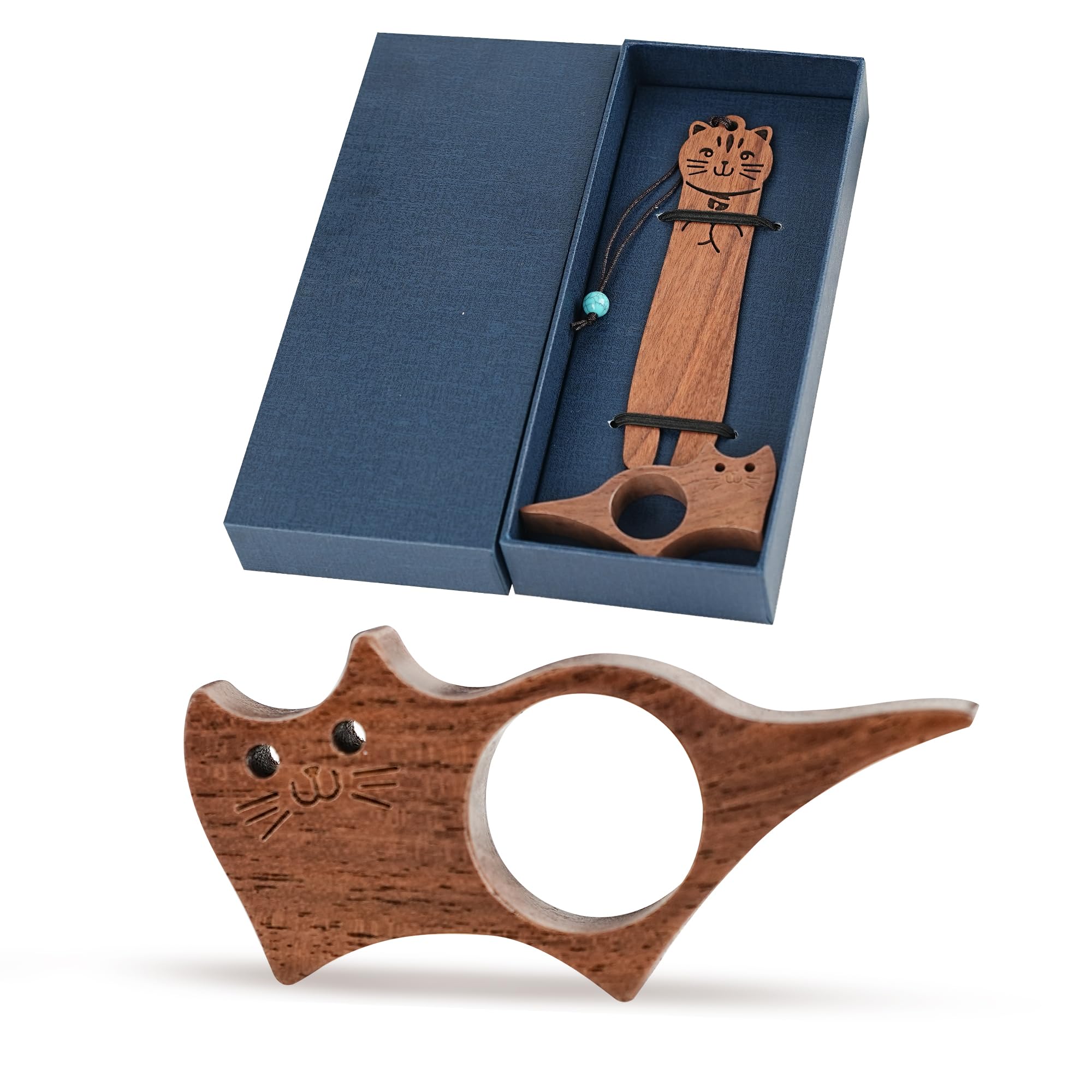 Buchseitenhalter Katzenform Walnuss Daumen Lesezeichen Daumenleser Ideales Lesezubehör Lesegeschenke Buchliebhaber Geschenk Durchmesser 2,2 cm