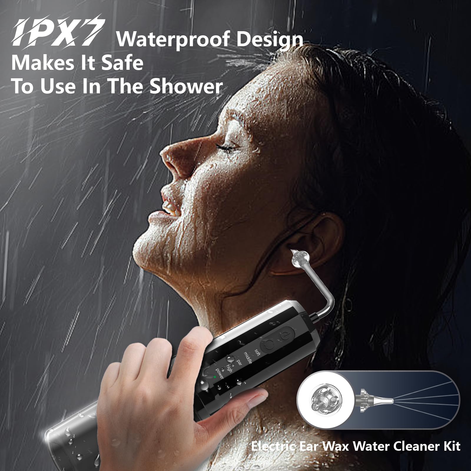 Ear Wax Removal, Multi-Functional Electric Ear Cleaner with 4 Adjustble Modes, 6 Reusable Nasal Tips, Safe Ear Irrigation Flushing System, IPX7 Waterproof Rechargeable Water Powered Ear Cleaning Kit