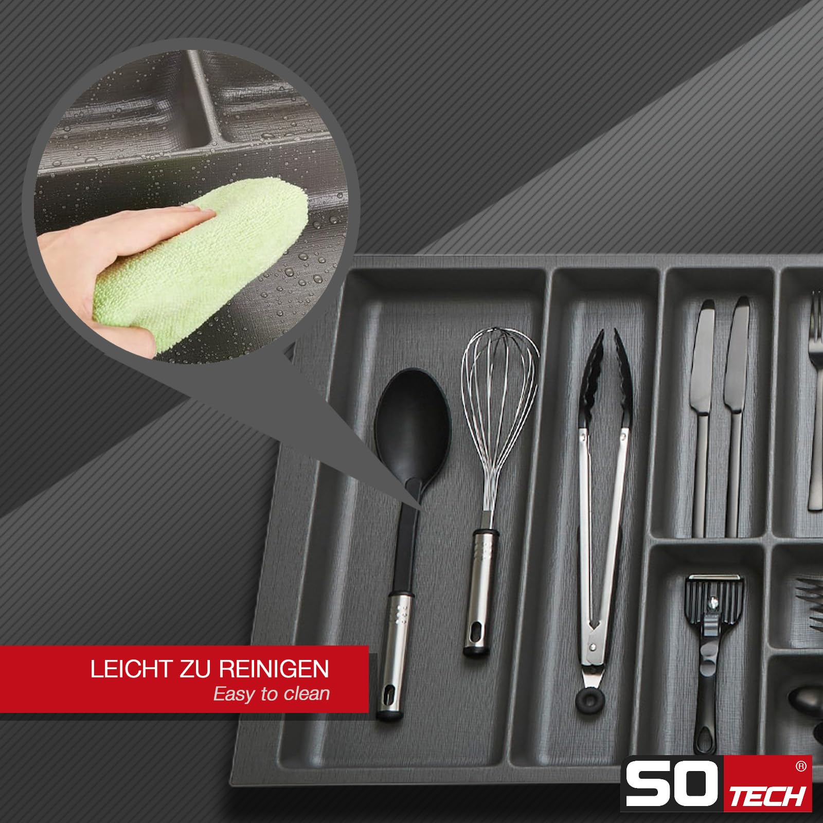 ORGA-BOX 9 insert de tiroir à couverts, profondeur : 473 x largeur : 1129 mm, anthracite avec structure en toile, pour tiroirs de 120 mm, par exemple dans les cuisines Nobilia à partir de 01.2025.