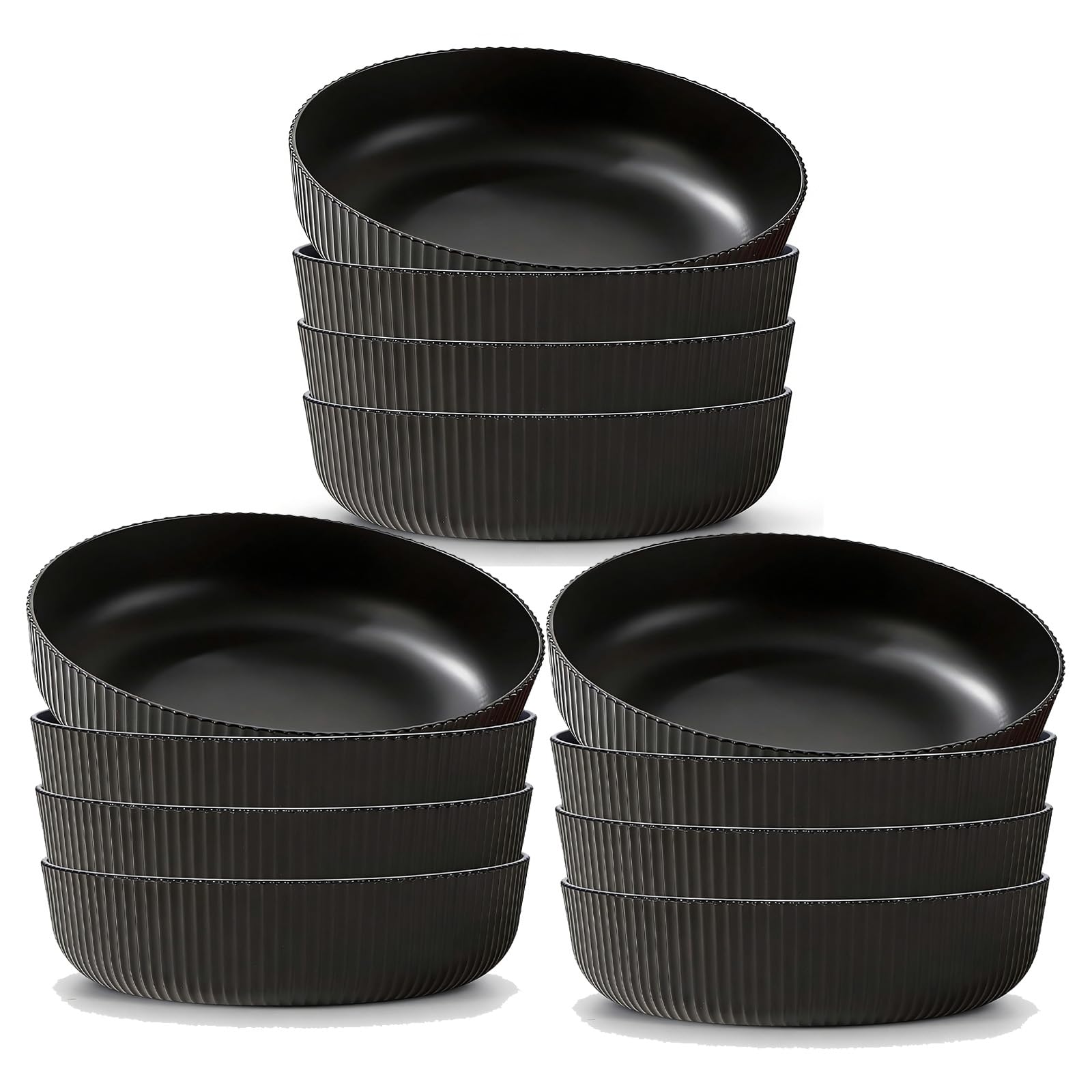 M.J COMFY-LIFE Pasta Bowls Large Unbreakable Plastic Serving Bowls Lightweight, Dishwasher Safe Deep Cereal Bowls for Pasta, Salad, Rice – Ideal for Everyday Use & Family Dining (Black, 12-Pack)