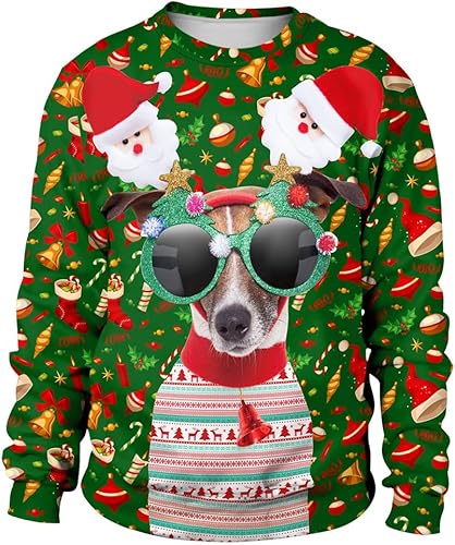 Miniatura 10 de Roevite Sudaderas de Navidad unisex con estampado 3D con cuello redondo manga larga suéter de Navidad
