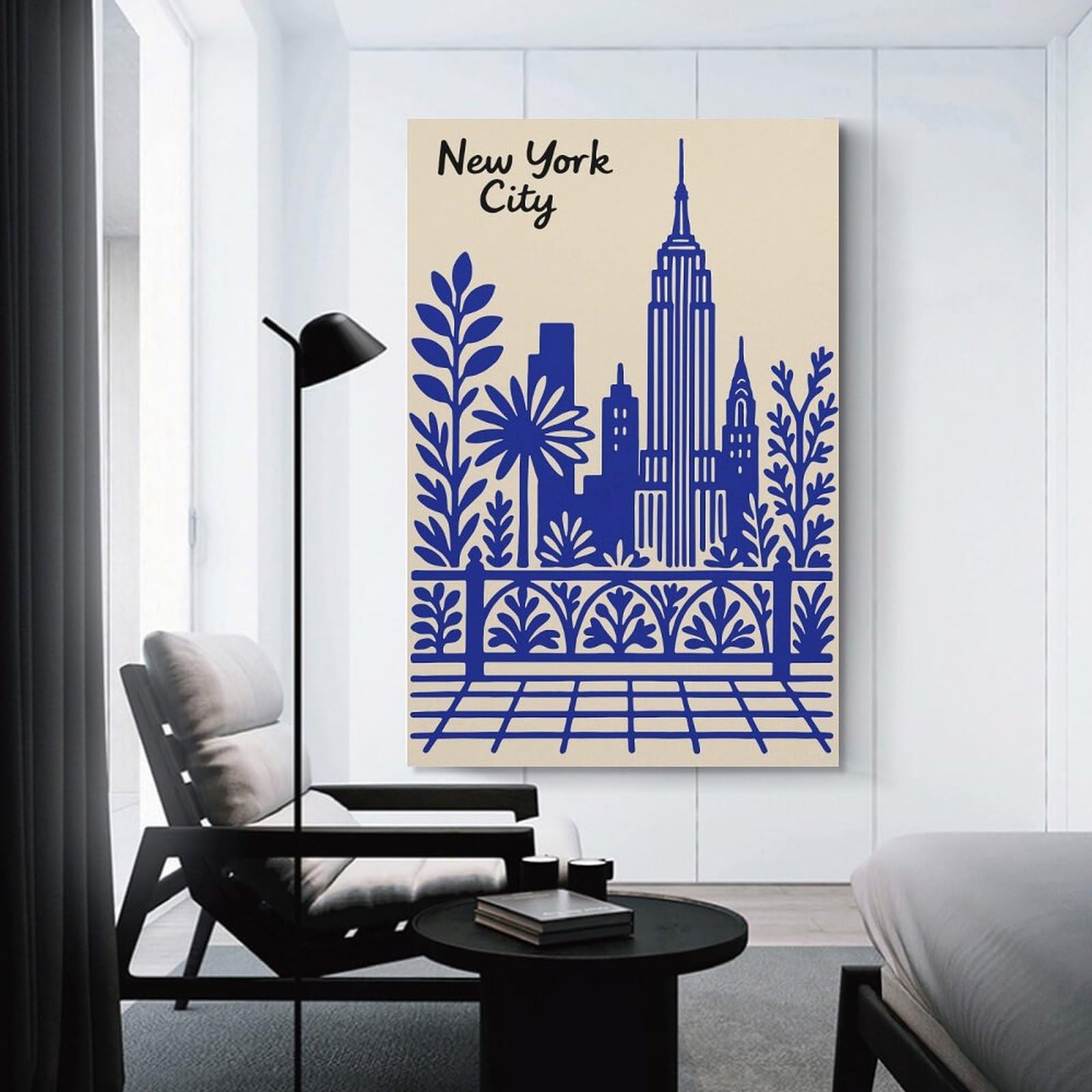 Junmoney Canvas Art Print New York City Blue Illustration, 20x30inch(50x75cm), for Small Homes, Bedrooms Or Open Spaces, A Simple Refresh for Blank Walls
