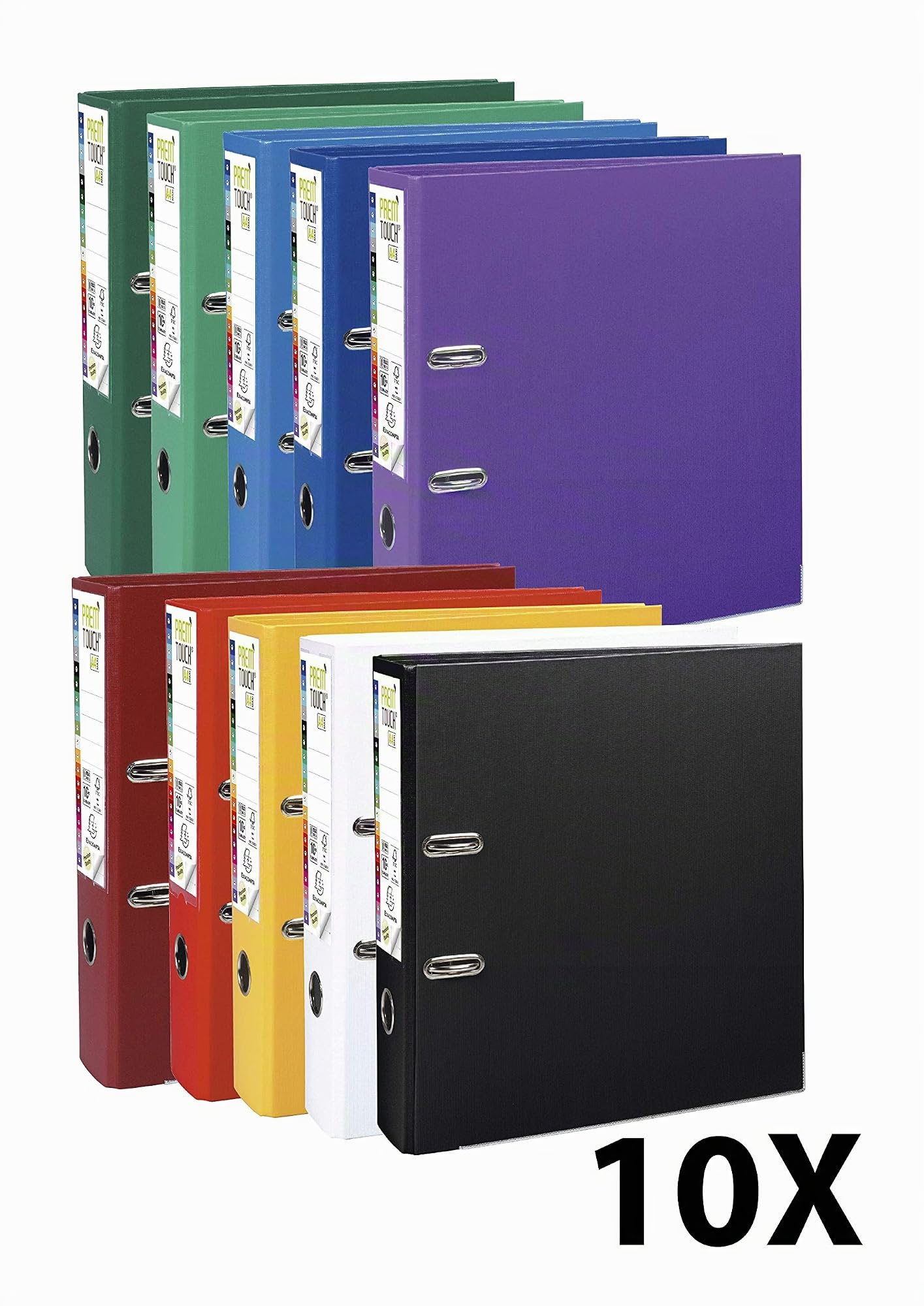 Exacompta - réf. 53374E - Carton de 10 classeurs à levier A4 MAXI Prem'Touch -Dos de 80 mm - Mécanique 80 mm-Dimensions extérieures : 32 x 30 x 8 cm - Format à classer A4 Maxi - 10 couleurs assorties