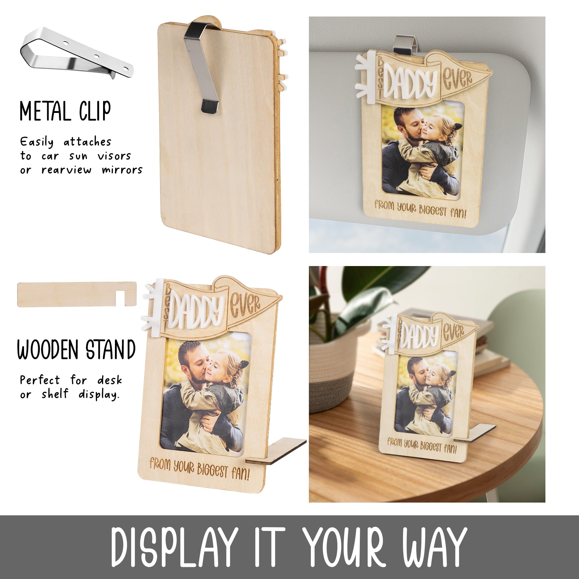 Gifts For Dad Visor Clip Picture Frame, Car Valentine, Christmas Gifts For Husband, Photo Car Visor Clip Fathers Day Drive Safe Daddy From Kids, Best Dad Ever Gift For Dad From Daughter (With Clip)